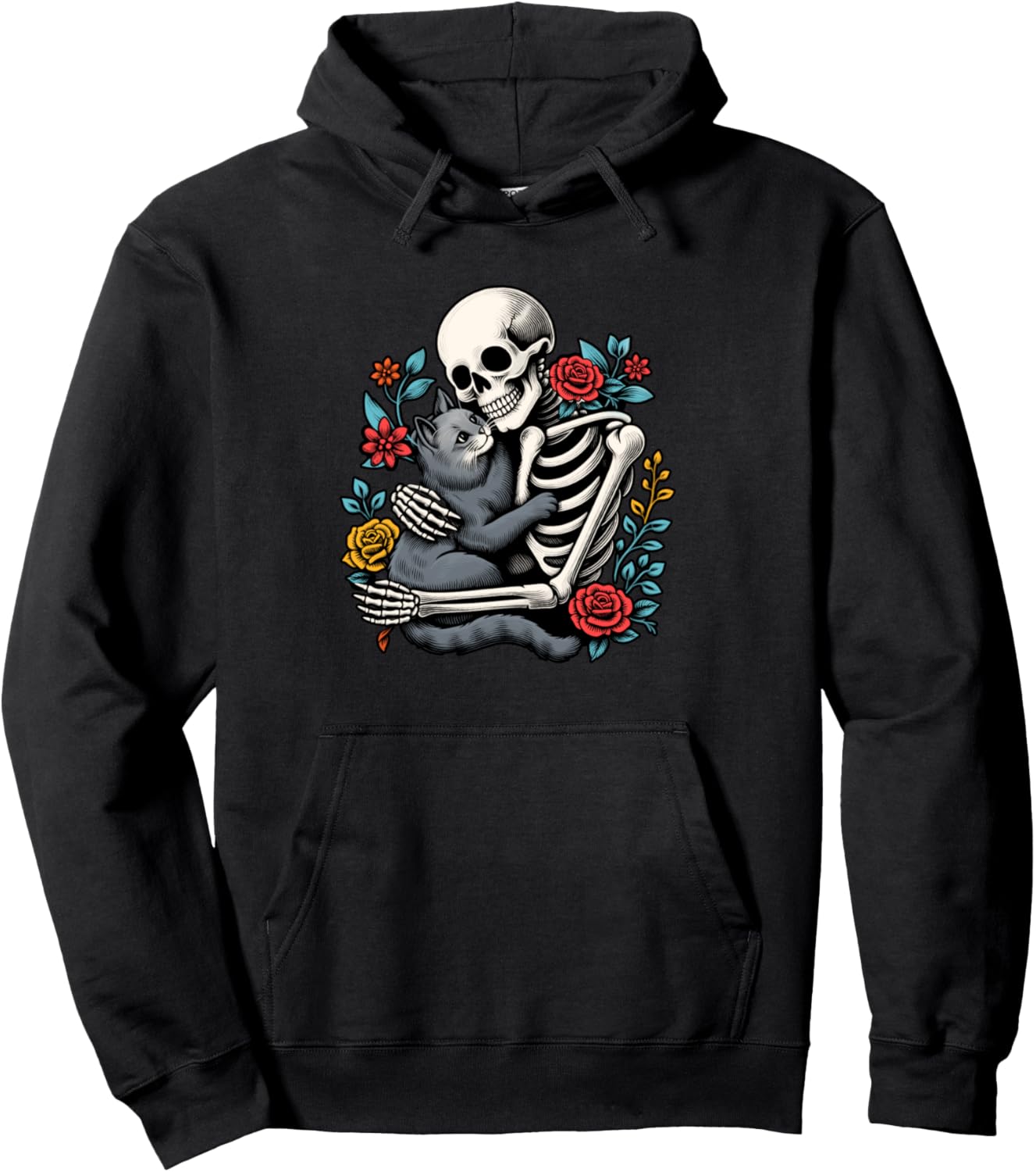 Cat Lover Cat Mom Halloween Vibes Skeleton Hugs Black Cat Pullover Hoodie