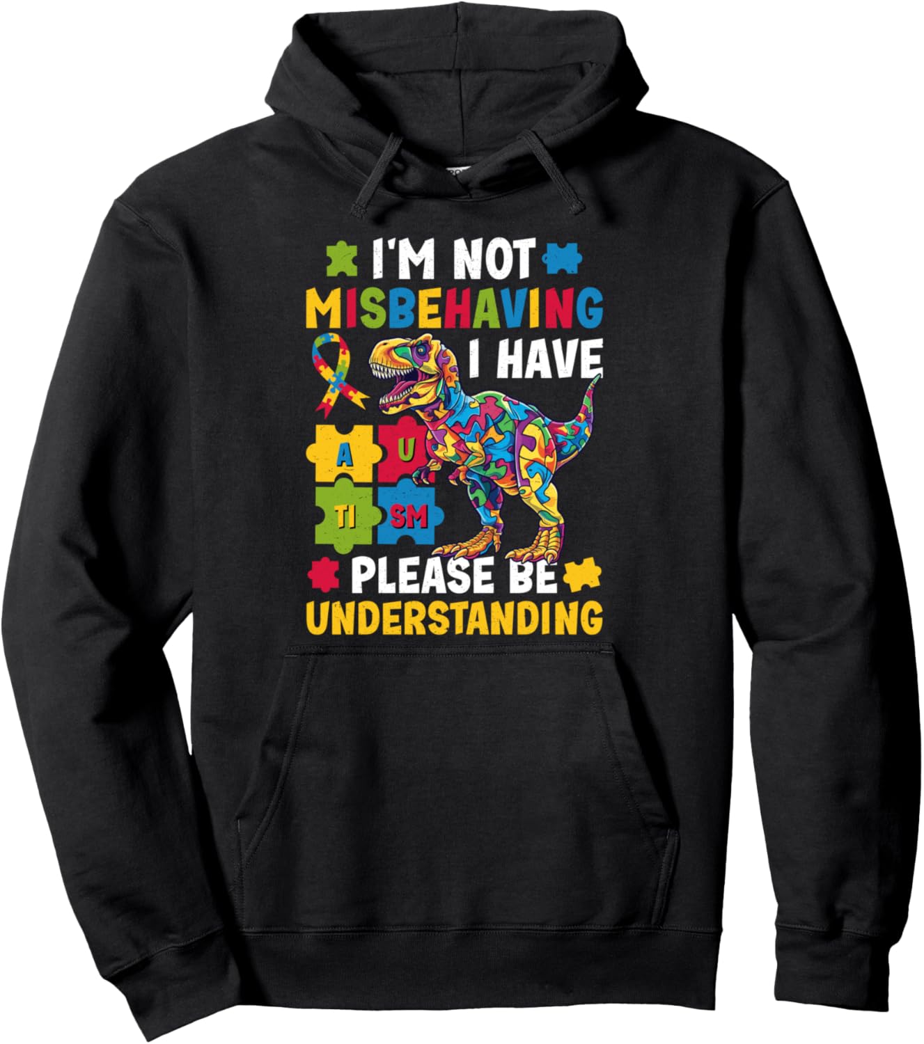 Autism Dinosaur I'm Not Misbehaving I Have Awareness Kids Pullover Hoodie