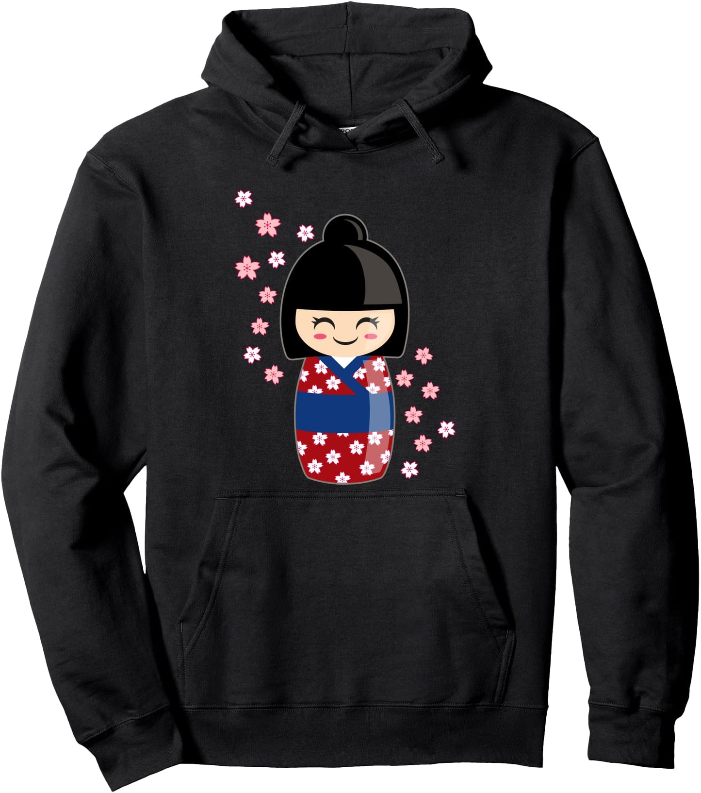 Kokeshi Doll Kawaii In Japanese Kimono And Sakura Pullover Hoodie