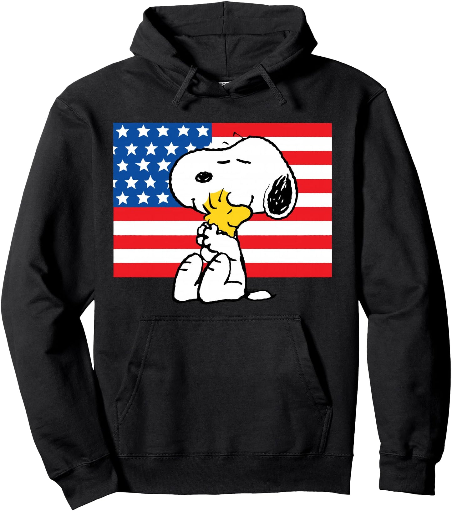 Peanuts - Snoopy and Woodstock USA Flag Hug Pullover Hoodie