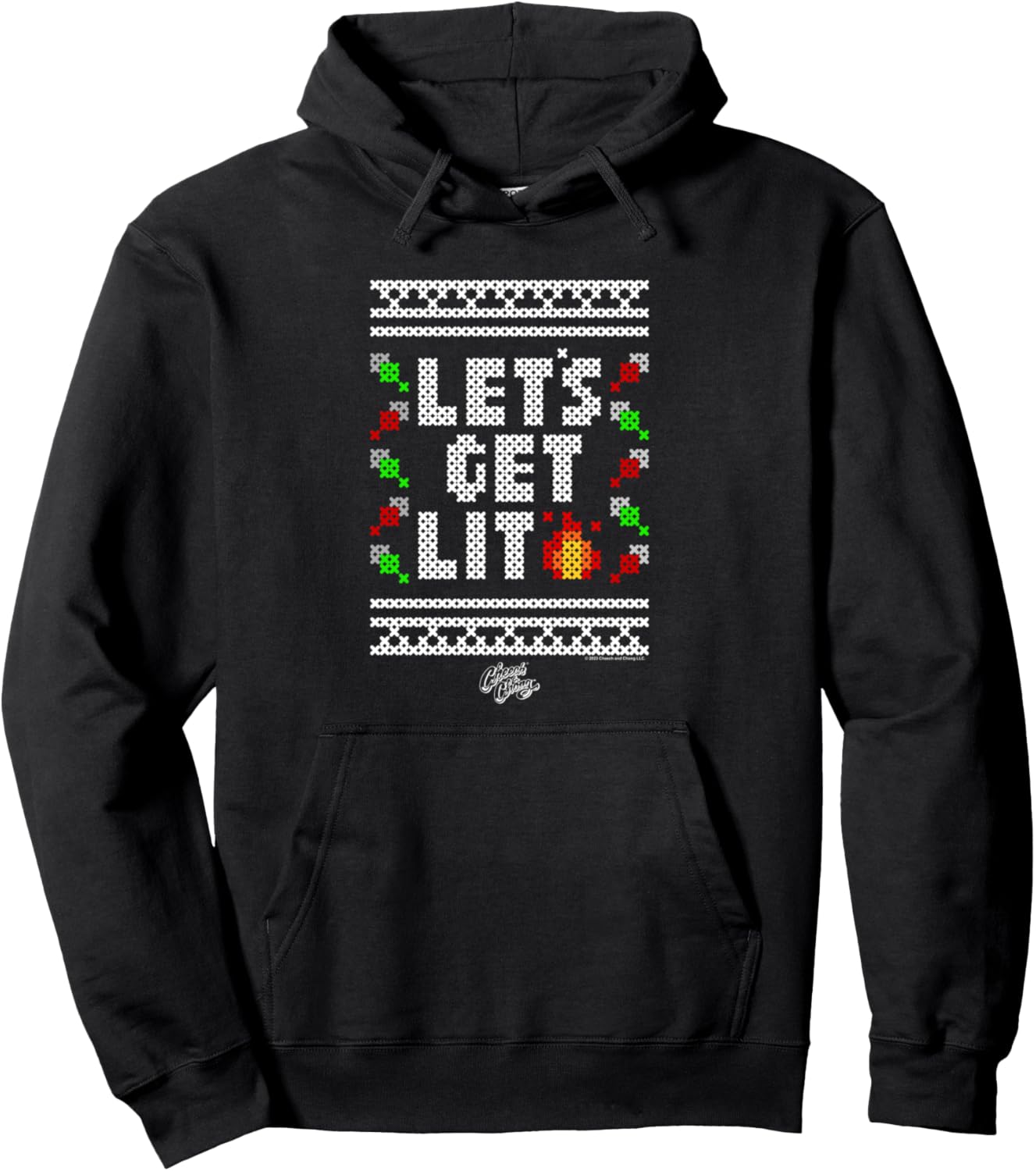 Cheech & Chong Christmas Let's Get Lit Ugly Sweater Pullover Hoodie