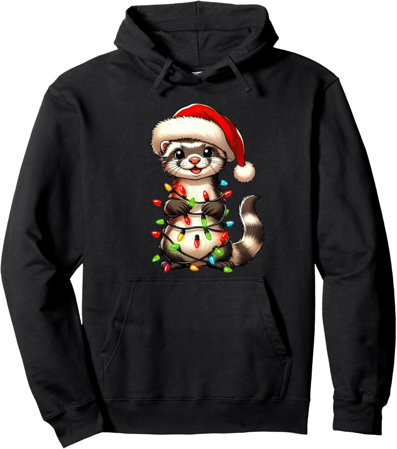 Ferret Christmas Lights Santa Hat Boys Girls Kids Pullover Hoodie