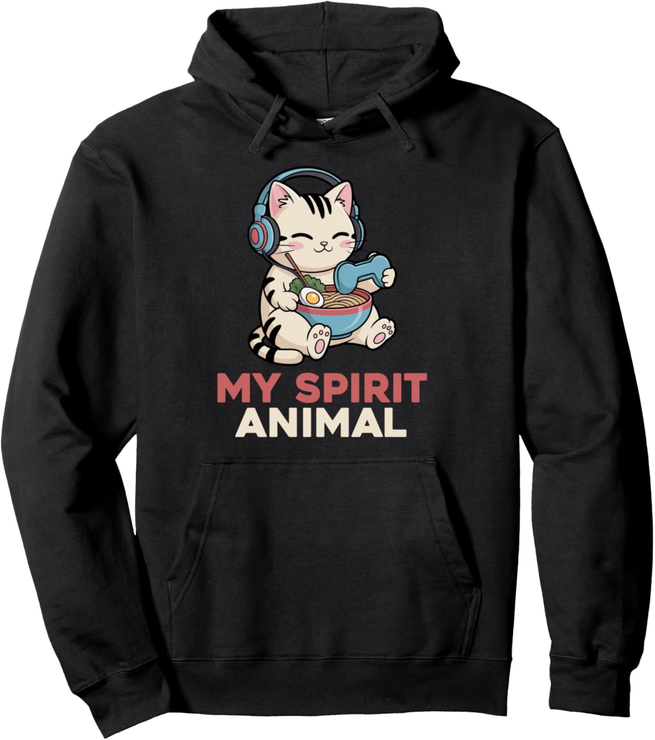 Gaming My Spirit Animal Kawaii Cat Ramen Funny Gamer Cat Pullover Hoodie