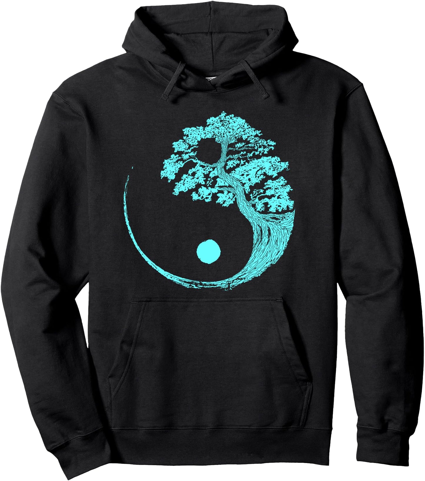 Yin Yang Turquoise Blue Bonsai Tree Japanese Buddhist Zen Pullover Hoodie