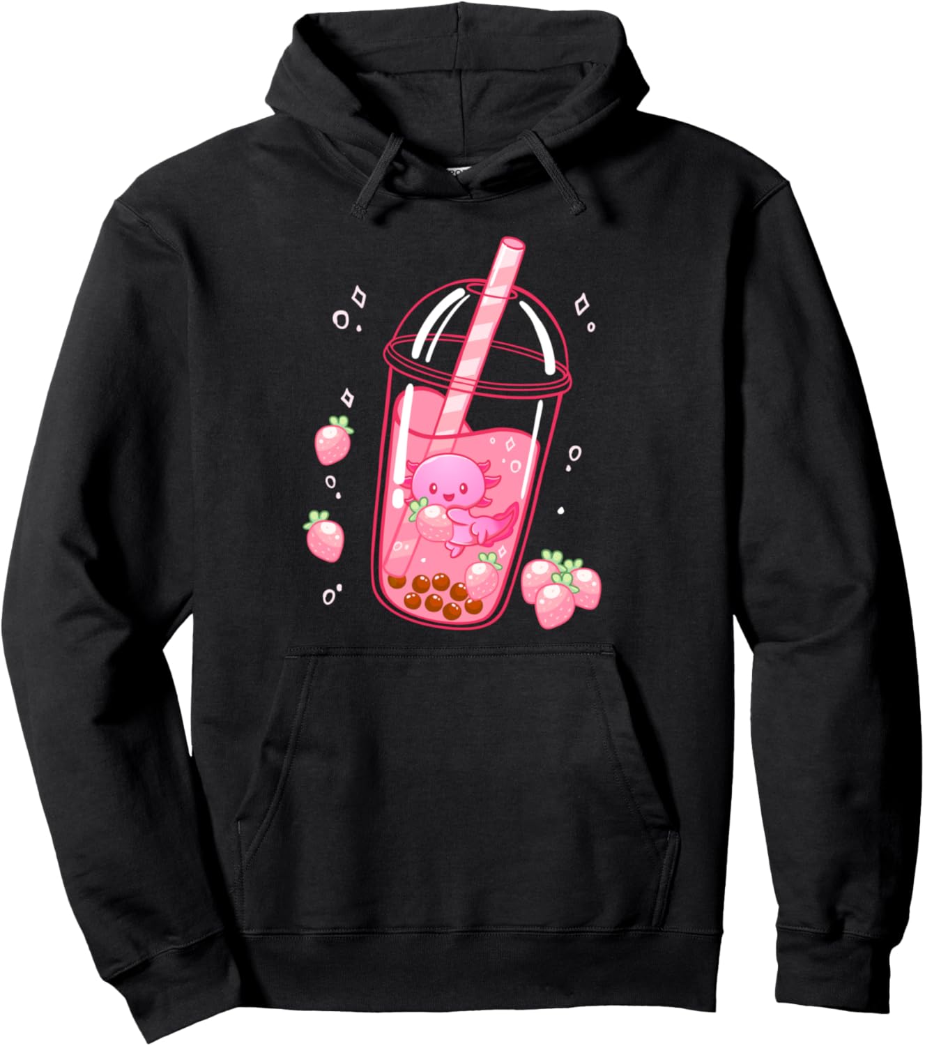 Funny Kawaii Axolotl Pastel Goth Strawberry Milk Shake Anime Pullover Hoodie
