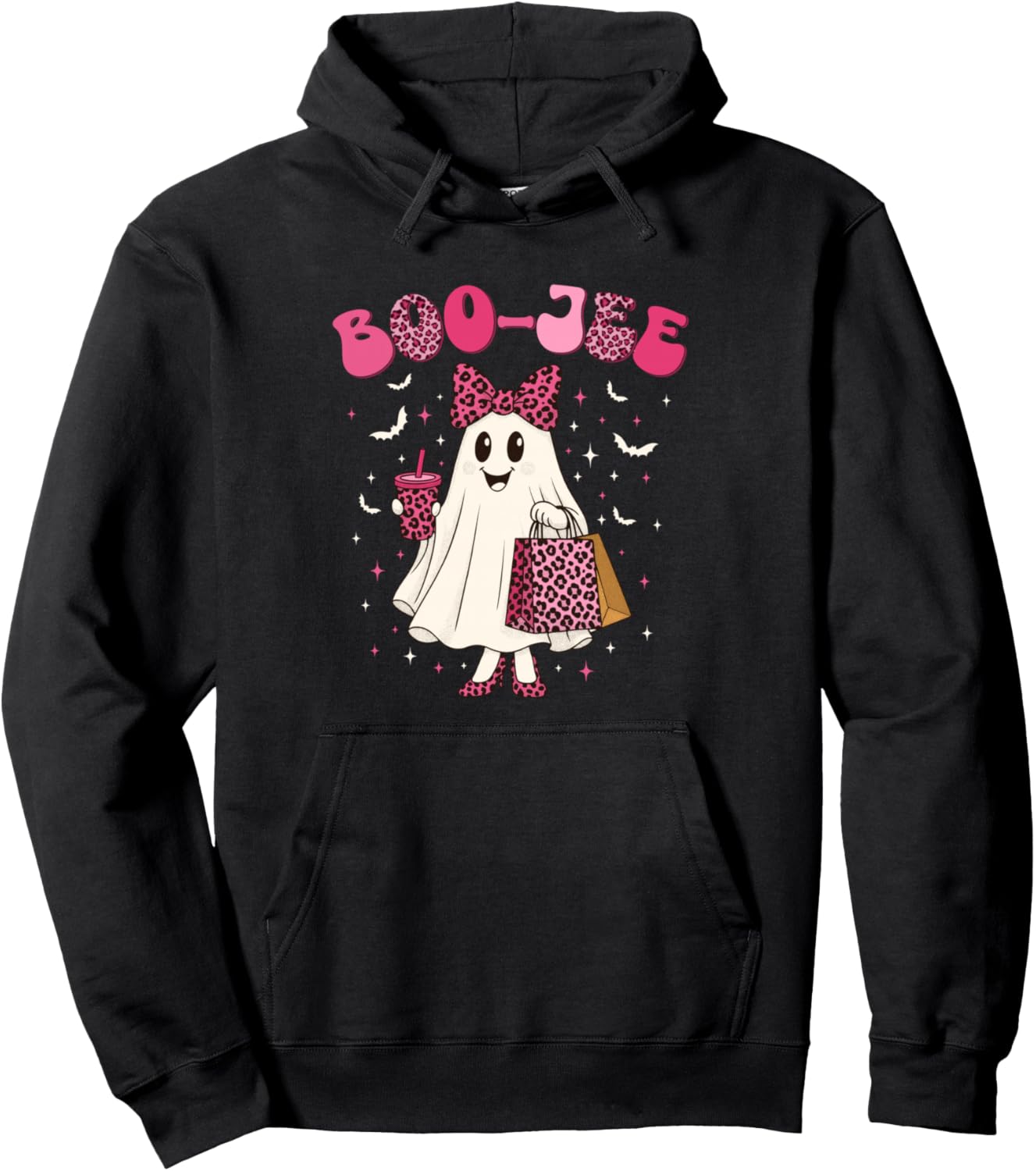 Cute Leopard Boo Jee Ghost Coffee Halloween Costumes Womens Pullover Hoodie
