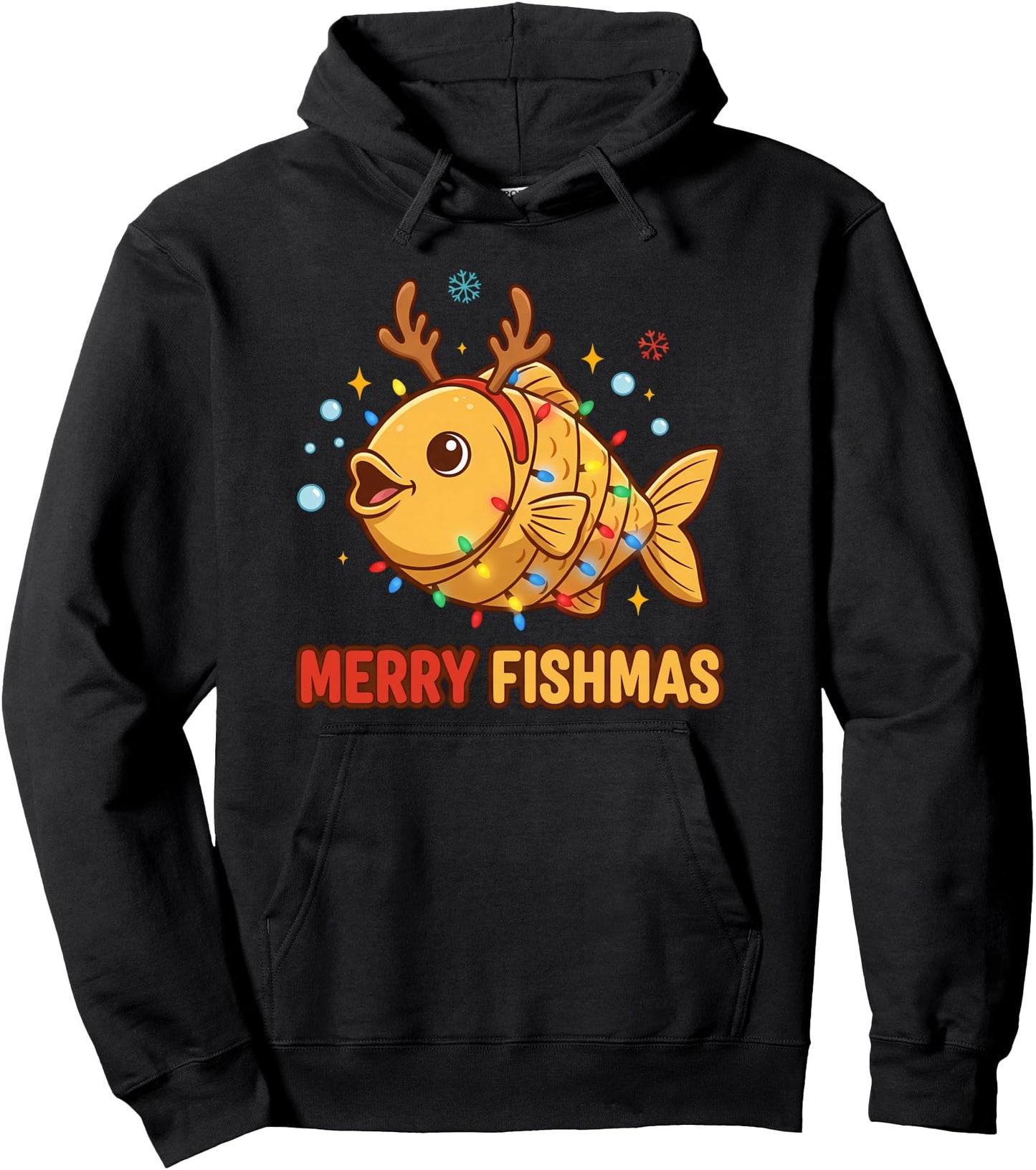 Merry Christmas Fishmas Funny Fishing Fish With Reindeer Pullover Hoodie