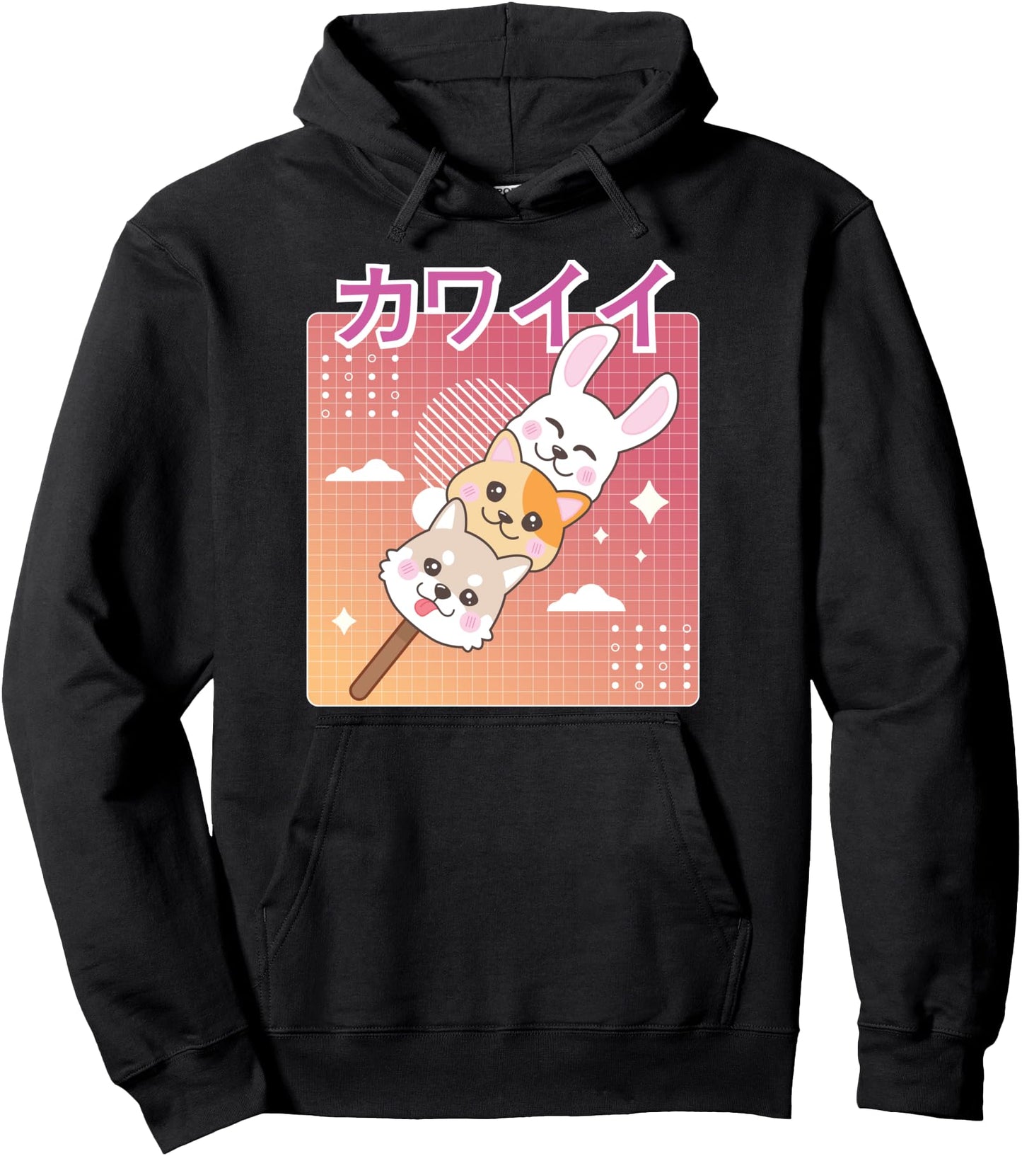 Kawaii Bunny Shiba Neko Dango Japanese Aesthetic Vaporwave Pullover Hoodie