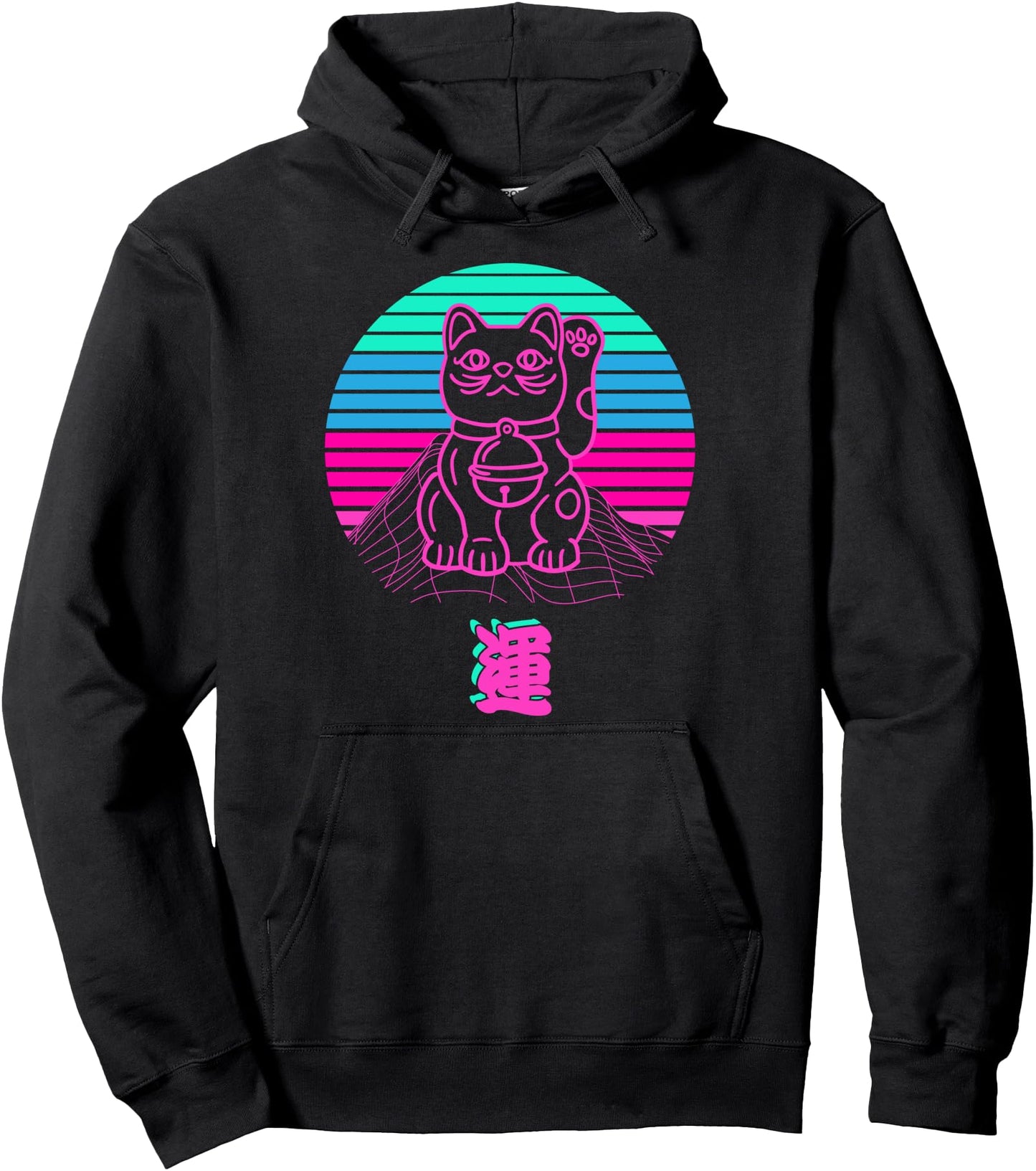 Maneki Neko Cat Japanese Vaporwave Pullover Hoodie