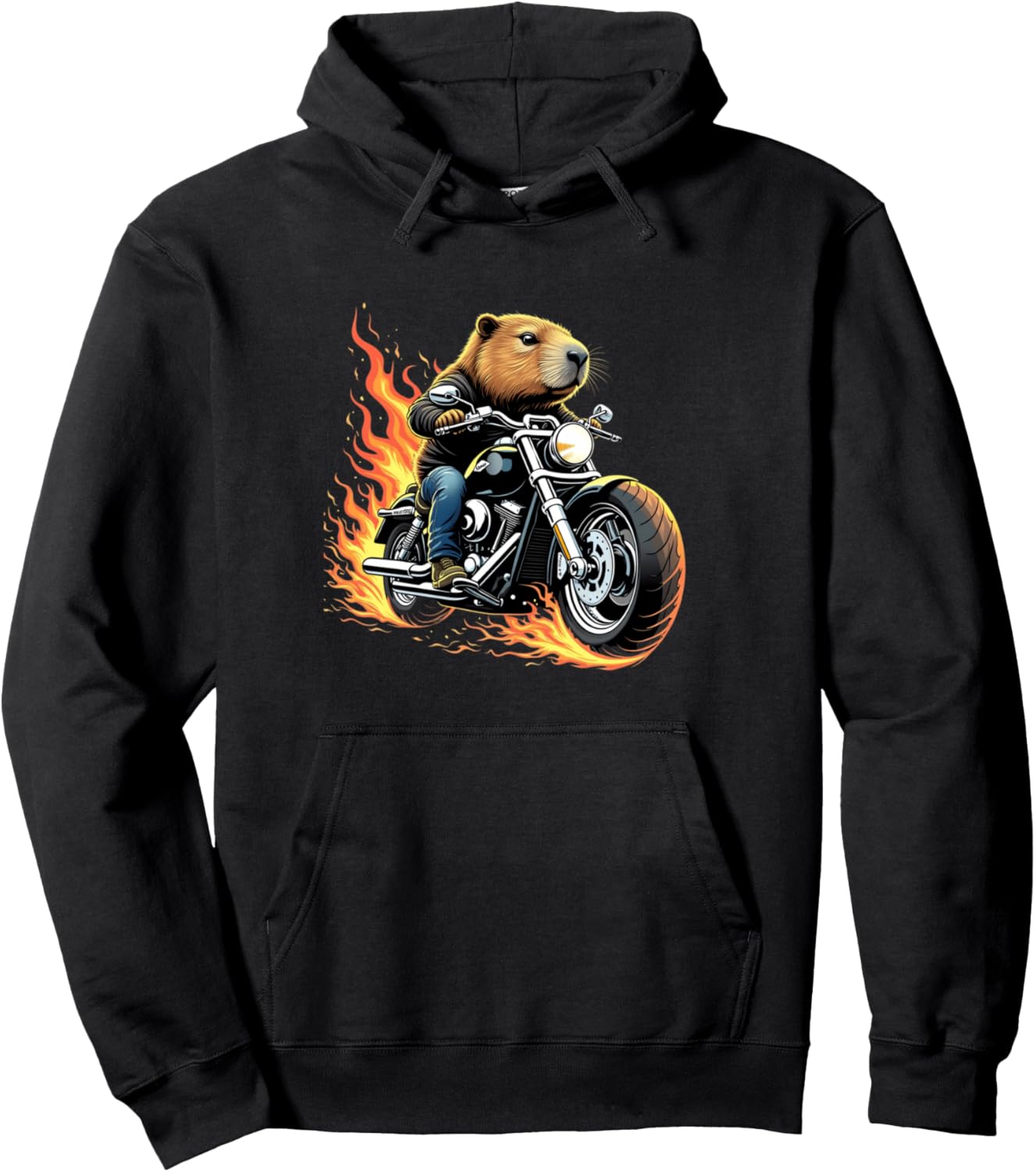 Capybara Riding a Motorcycle Design Funny Capybara Pullover Hoodie