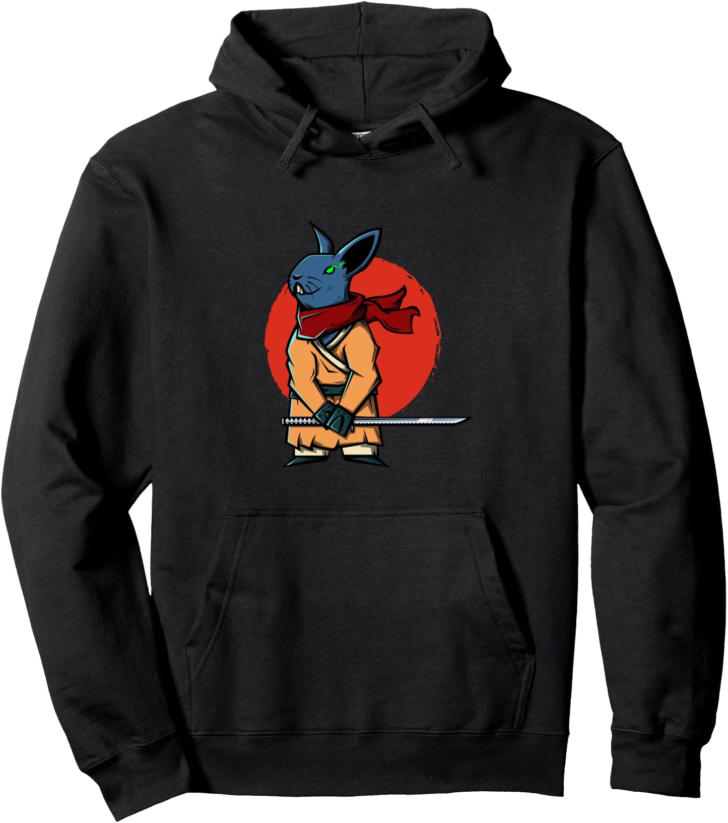 Rabbit Warrior, Japanese Warrior Rabbit with Sword Flag Pullover Hoodie
