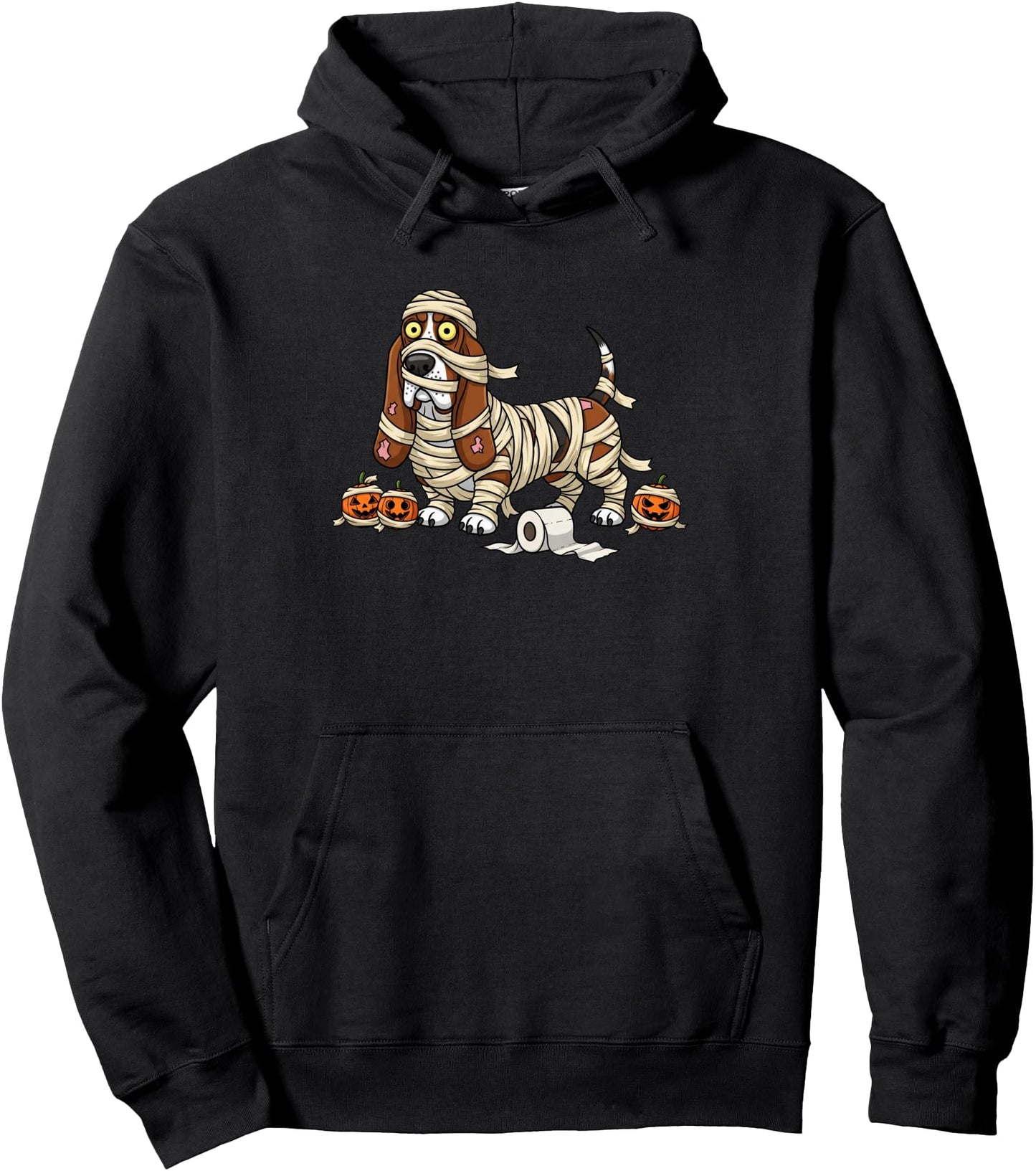 Funny Basset Hound Mummy Pumpkin Halloween Mens Womens Pullover Hoodie