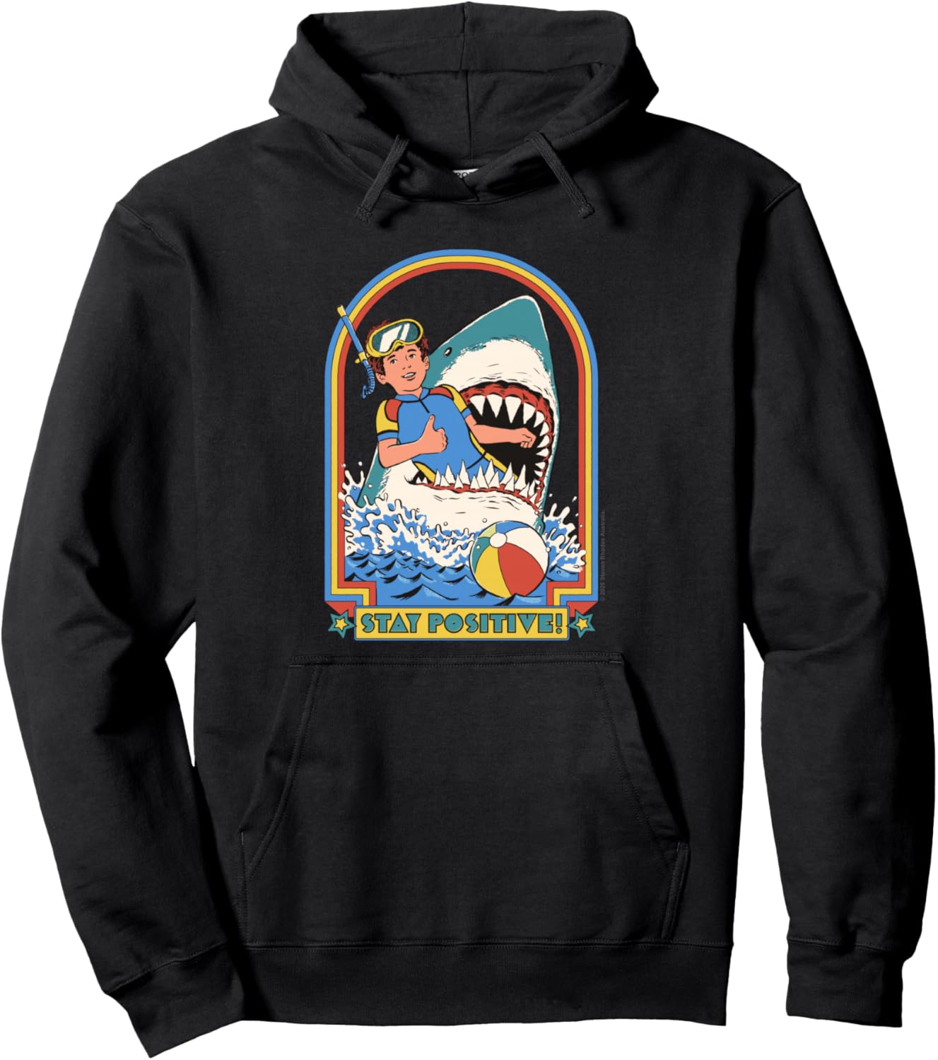 Stay Positive Shark Attack Sarcastic Retro Funny Adult Humor Pullover Hoodie
