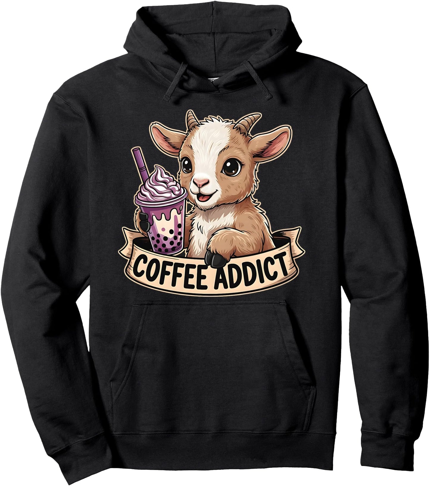Goat Coffee Addict T-Shirt Cute Baby Goat Boba Tea Farm Gift Pullover Hoodie