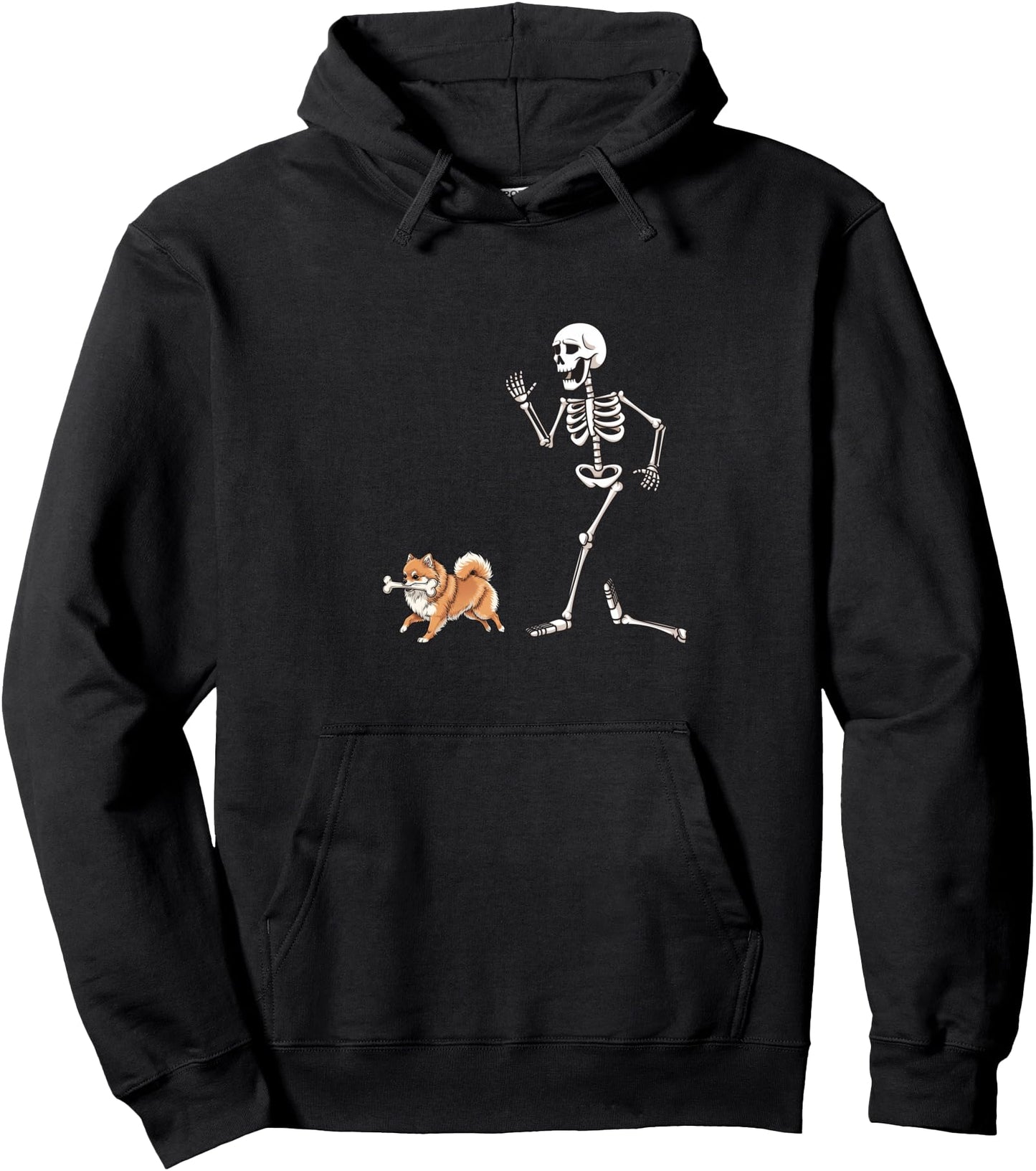 Funny Halloween Pomeranian and Skeleton Pullover Hoodie