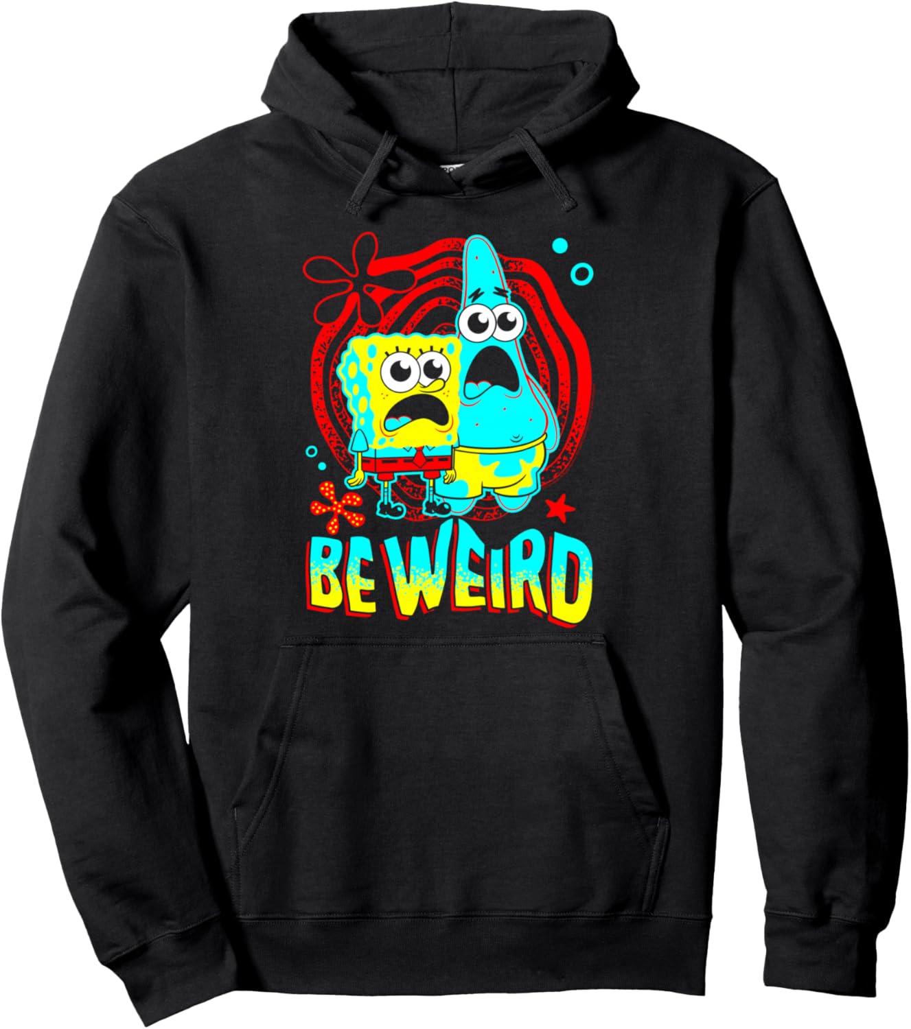 SpongeBob and Patrick Be Weird Wavy Text Funny Cartoon Pullover Hoodie