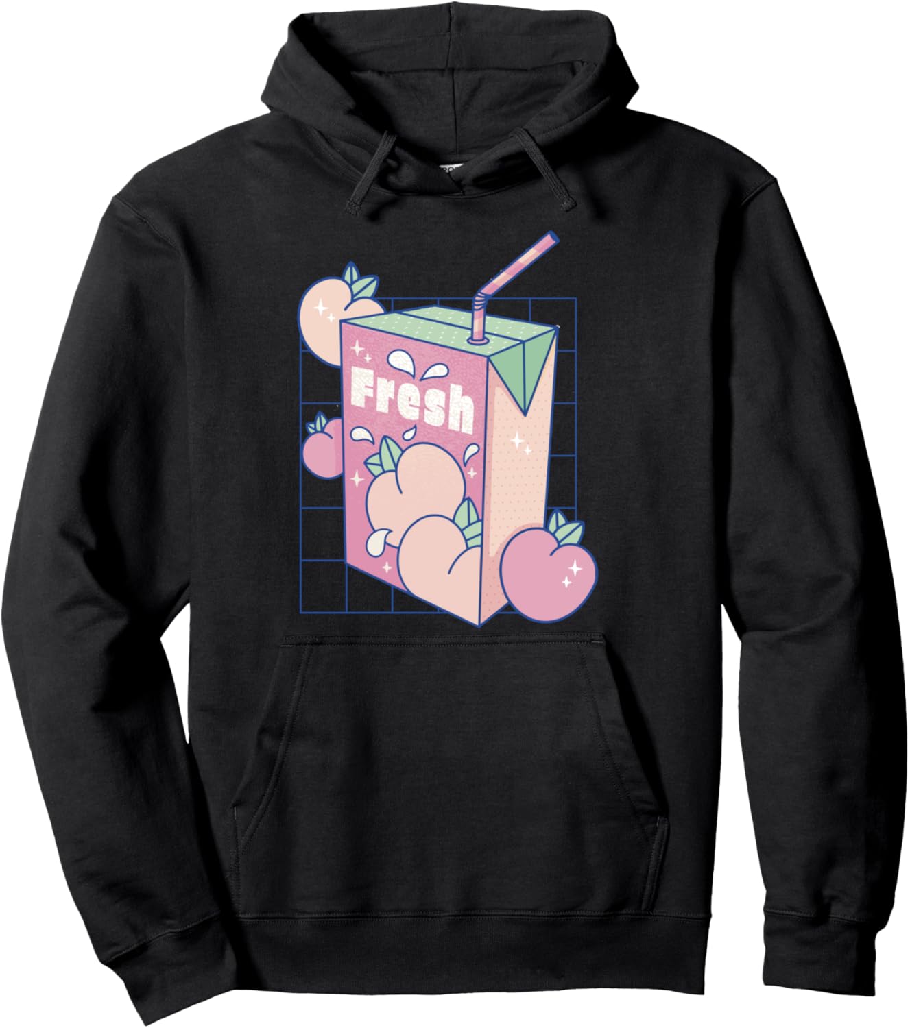 Peach Juice Box - Vaporwave 80s 90s Japanese Anime Style Pullover Hoodie