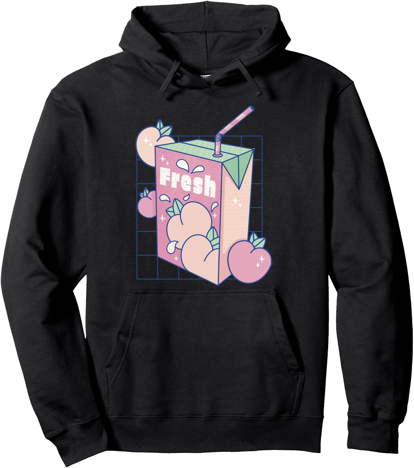 Peach Juice Box - Vaporwave 80s 90s Japanese Anime Style Pullover Hoodie