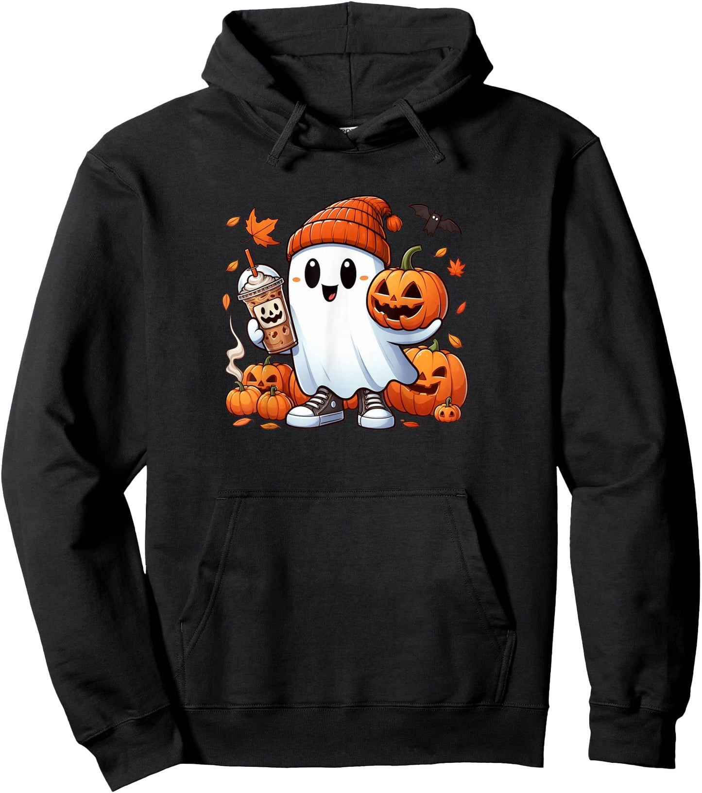 Cute Ghost Drinking Coffee Halloween Ghost Ice Coffee Womens Pullover Hoodie