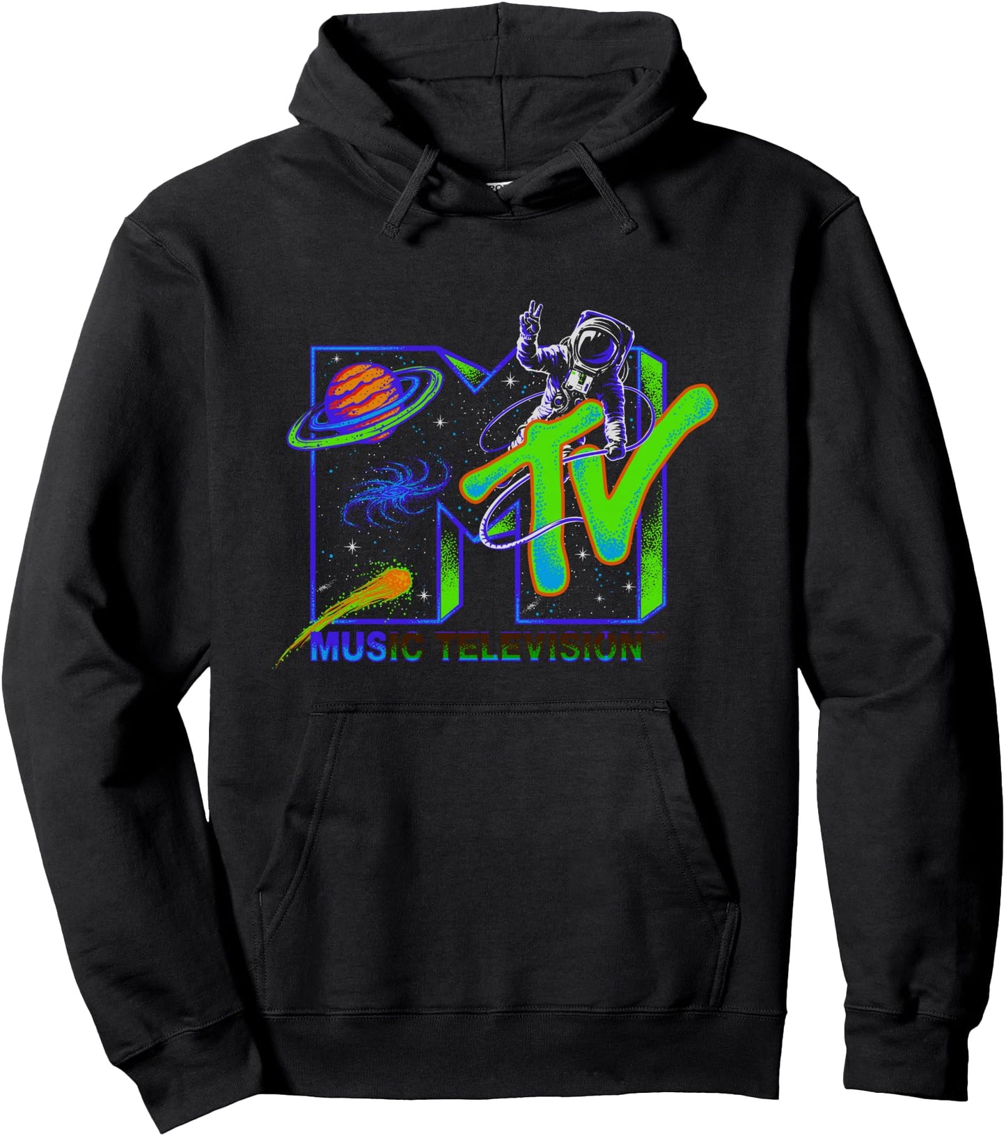 MTV Moon Man Galaxy Neon Space Vibe Pullover Hoodie