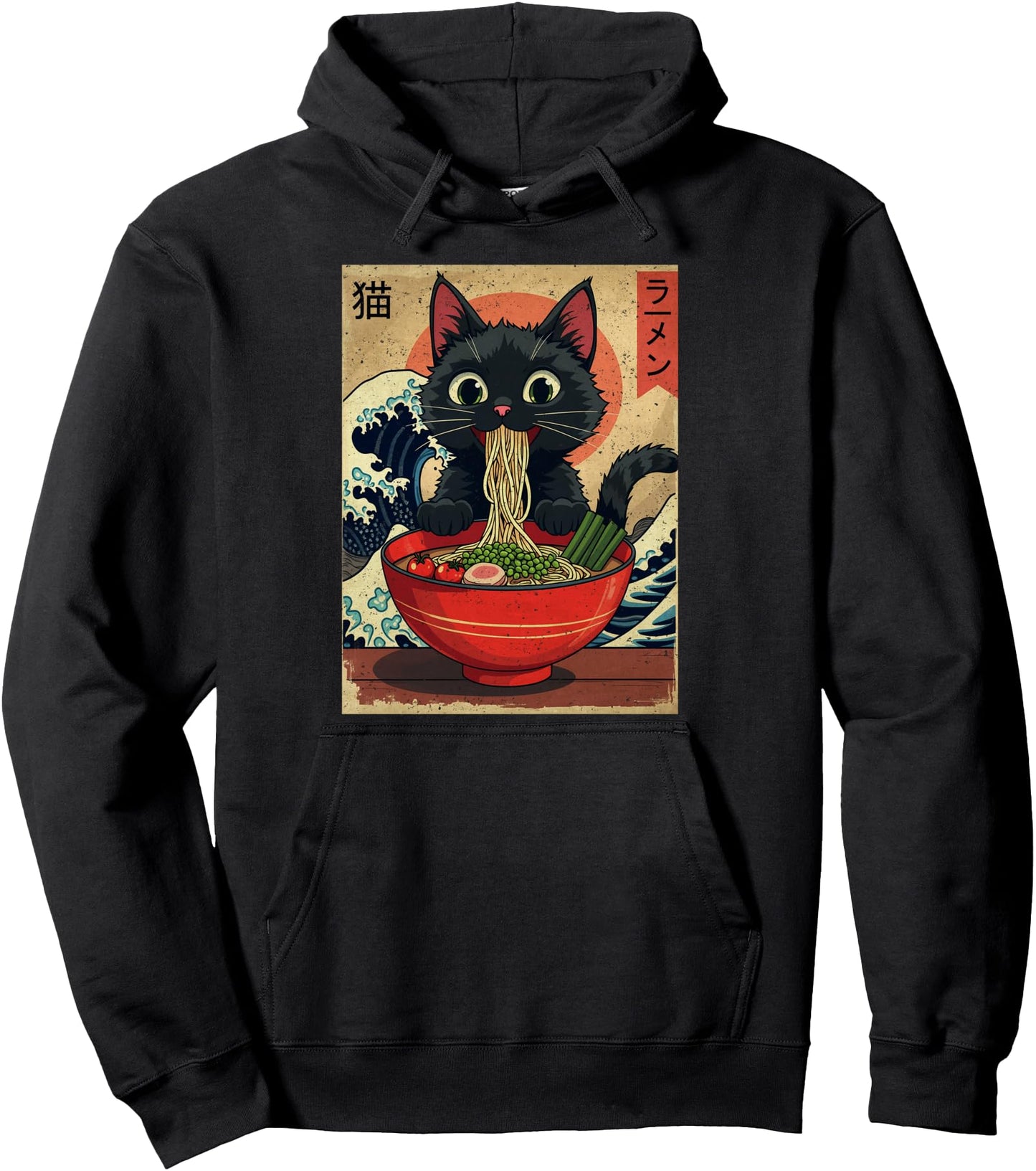 Vintage Cat Ramen Japanese Art Kawaii Neko Anime Gifts Funny Pullover Hoodie
