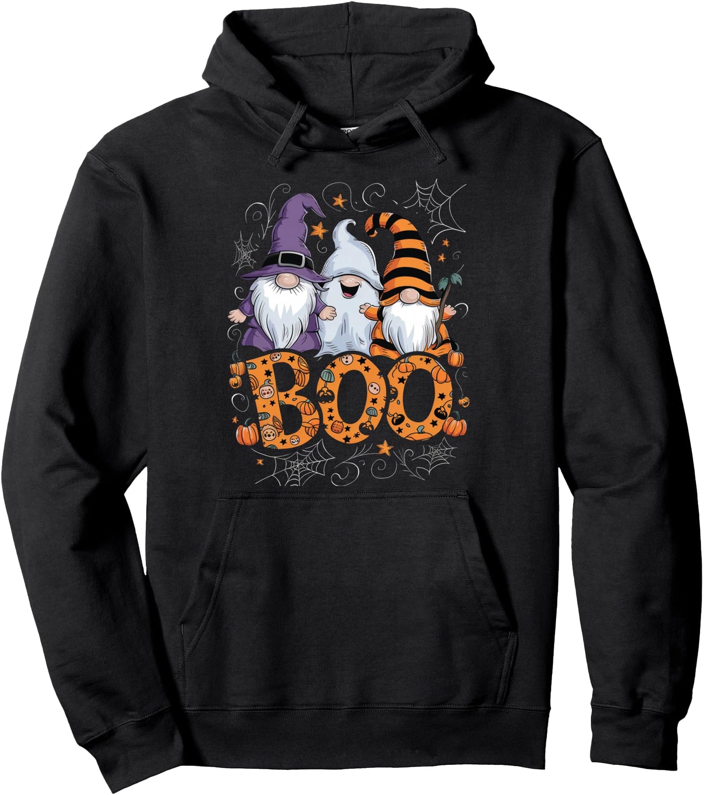 Funny Boo Witch Spiders Pumpkins Happy Halloween Gnome Pullover Hoodie