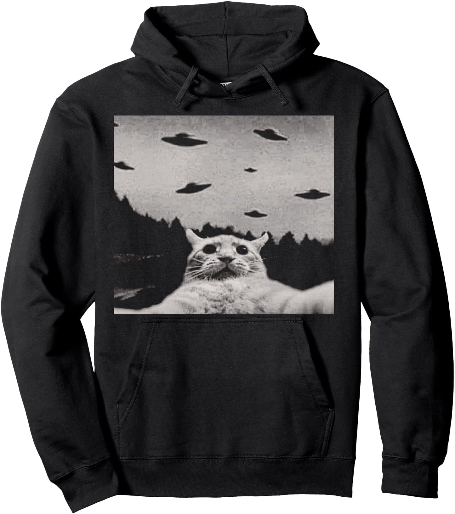 Alien UFO Funny Cat Pullover Hoodie