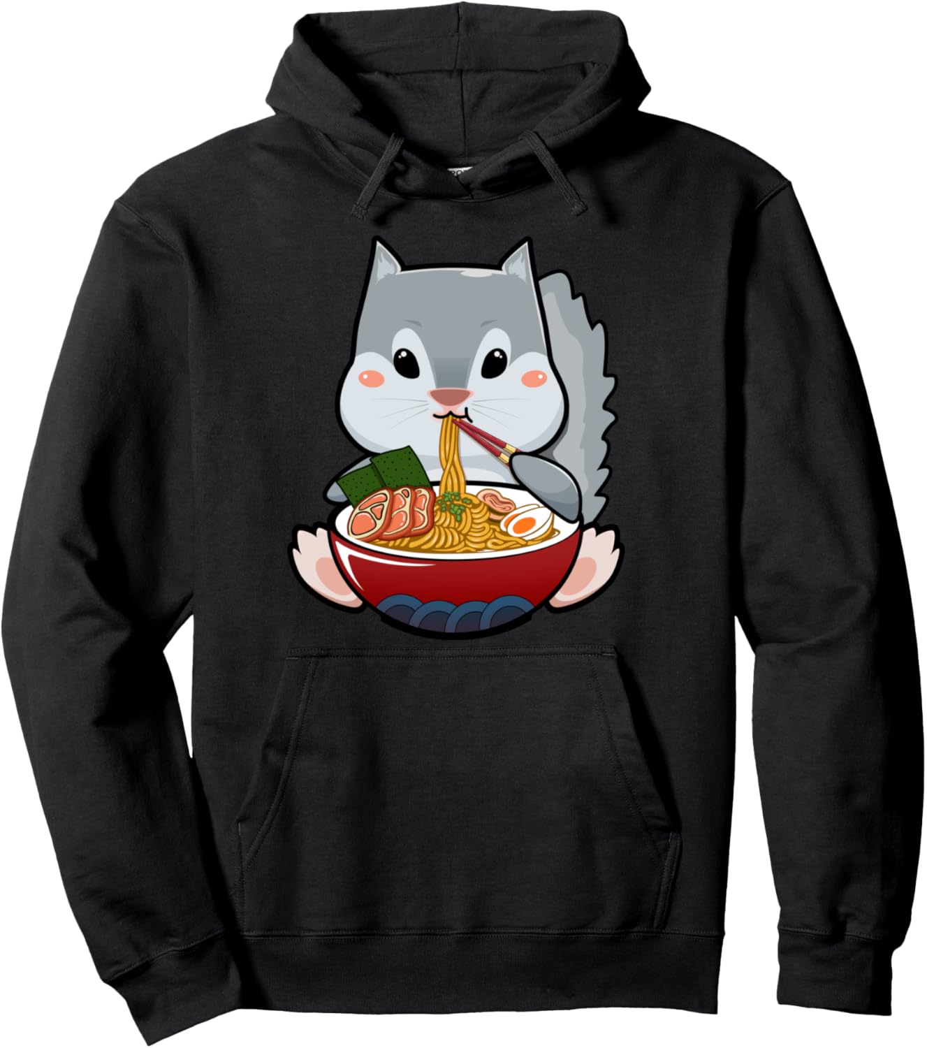 Momonga Squirrel Eating Ramen Noodle Funny Kawaii Udon Anime Pullover Hoodie