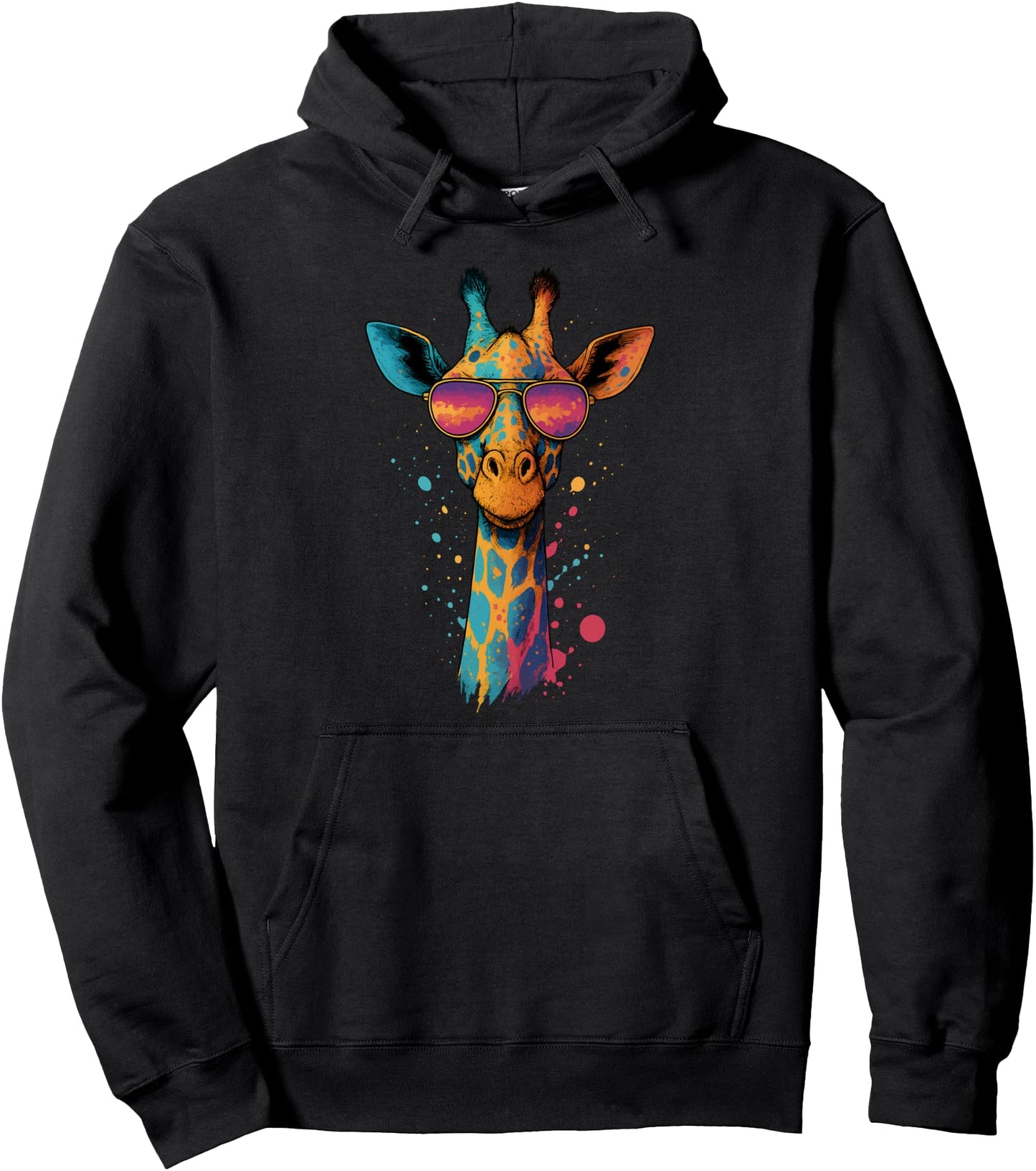 Funny Colorful Giraffe Face With Sunglasses Cartoon Giraffe Pullover Hoodie