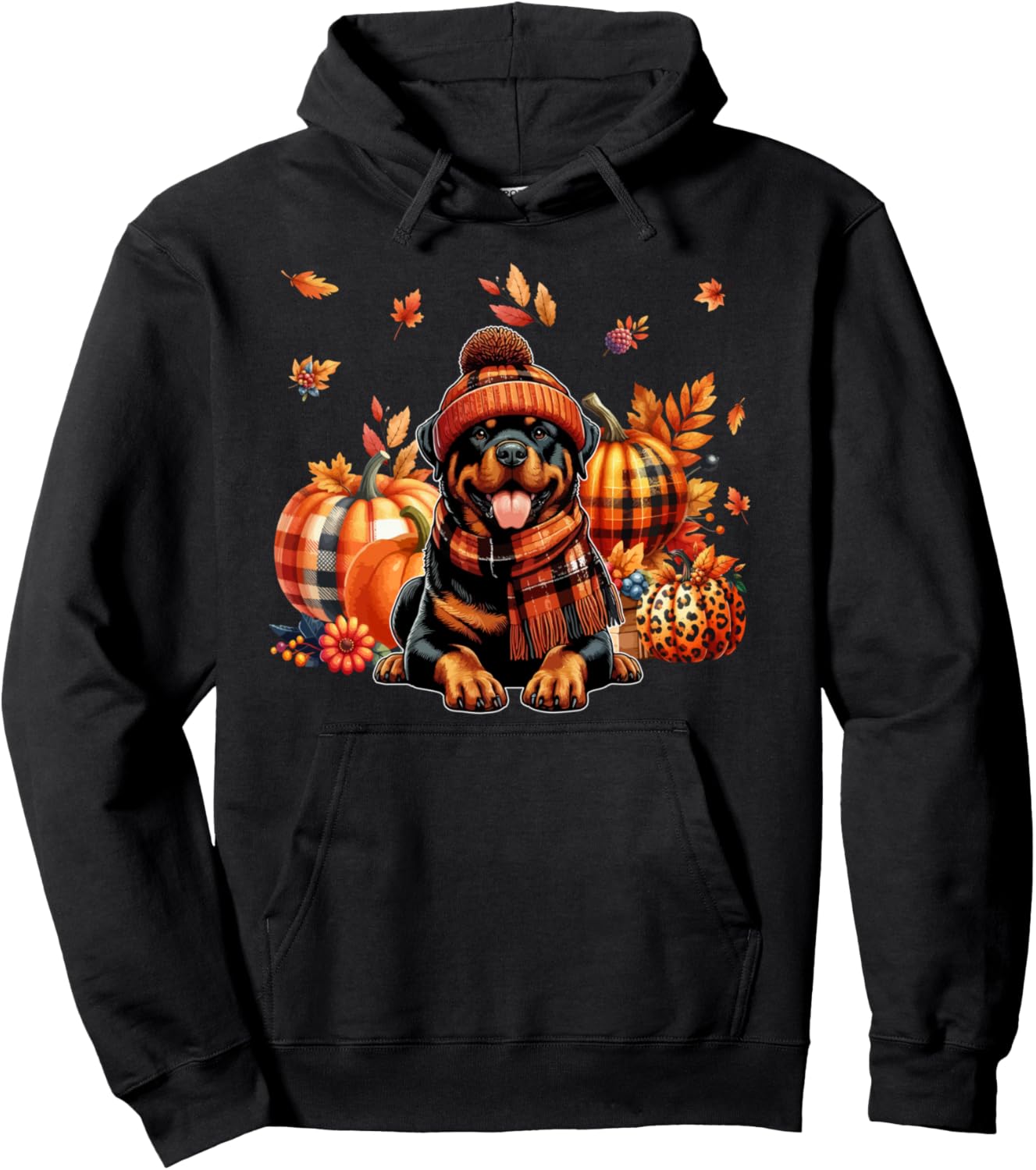 Rottweiler Thanksgiving Leopard Pumpkins Fall Leaves Lover Pullover Hoodie