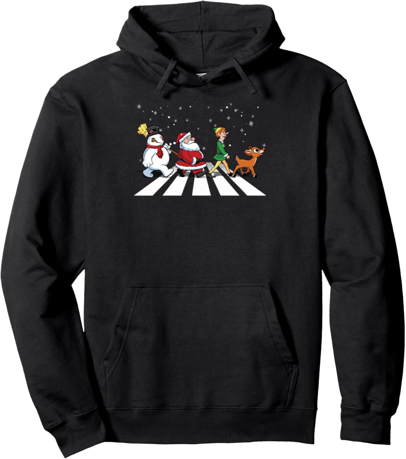 Christmas Road Snowman Santa Elf Reindeer Xmas Crosswalk Pullover Hoodie