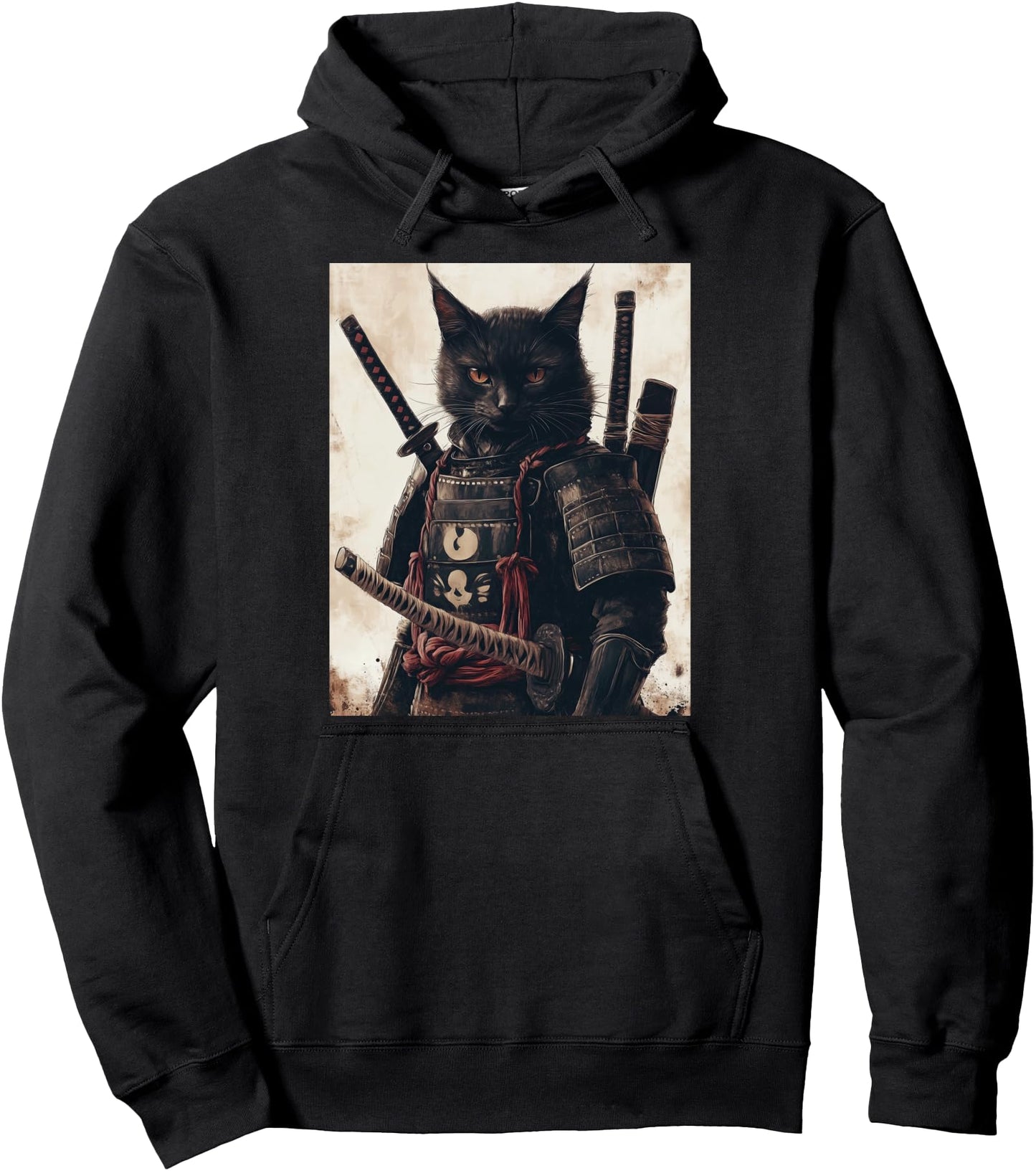 Samurai Cat Graphic Warrior Vintage Goth Japanese Art Anime Pullover Hoodie