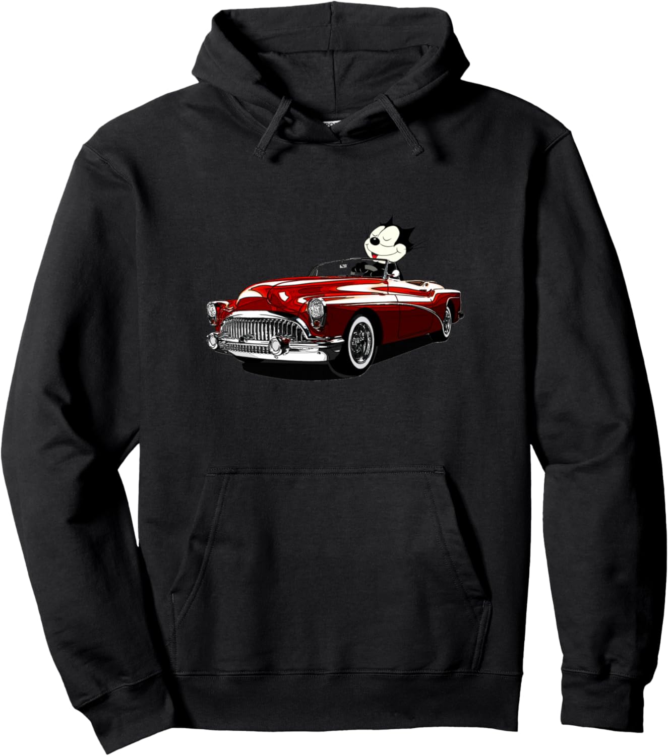 Felix Old-Skool Cat Drives Retro Red Lowrider Convertible Pullover Hoodie