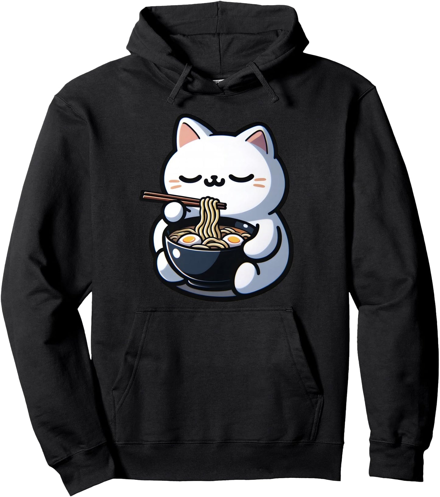 Cat Eating Ramen Noodles Kawaii Anime Japanese Cute Neko Pullover Hoodie