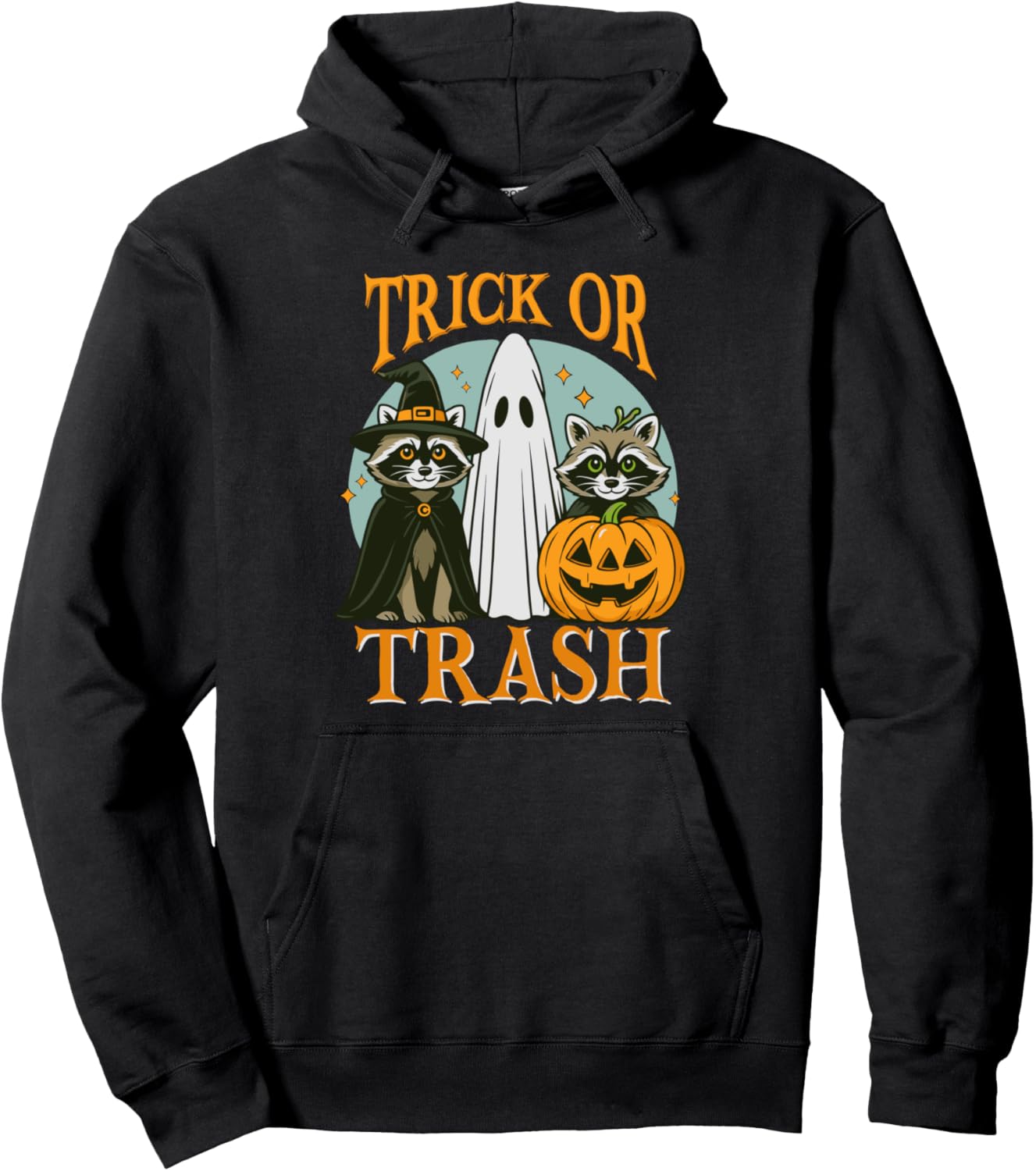 Trick Or Trash Funny Raccoon Ghost Halloween Pullover Hoodie