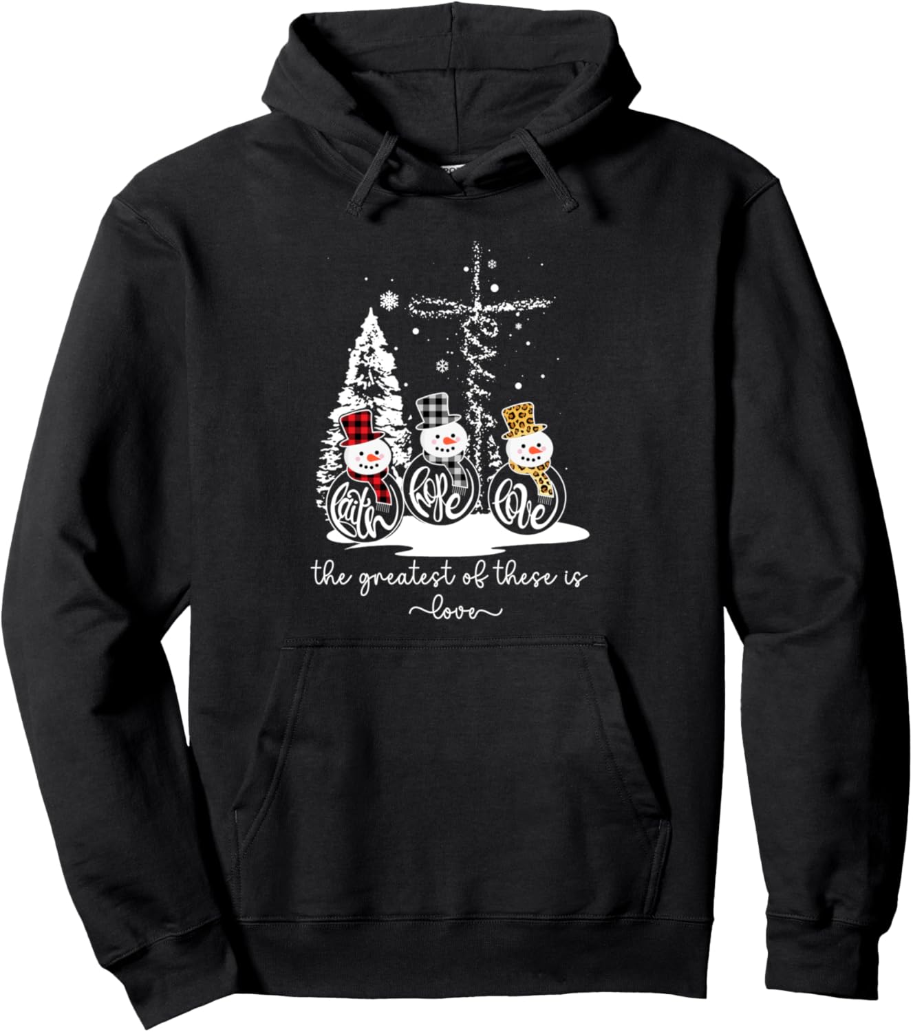 Christian Christmas Jesus Faith Hope Love Snowmen Women Kids Pullover Hoodie