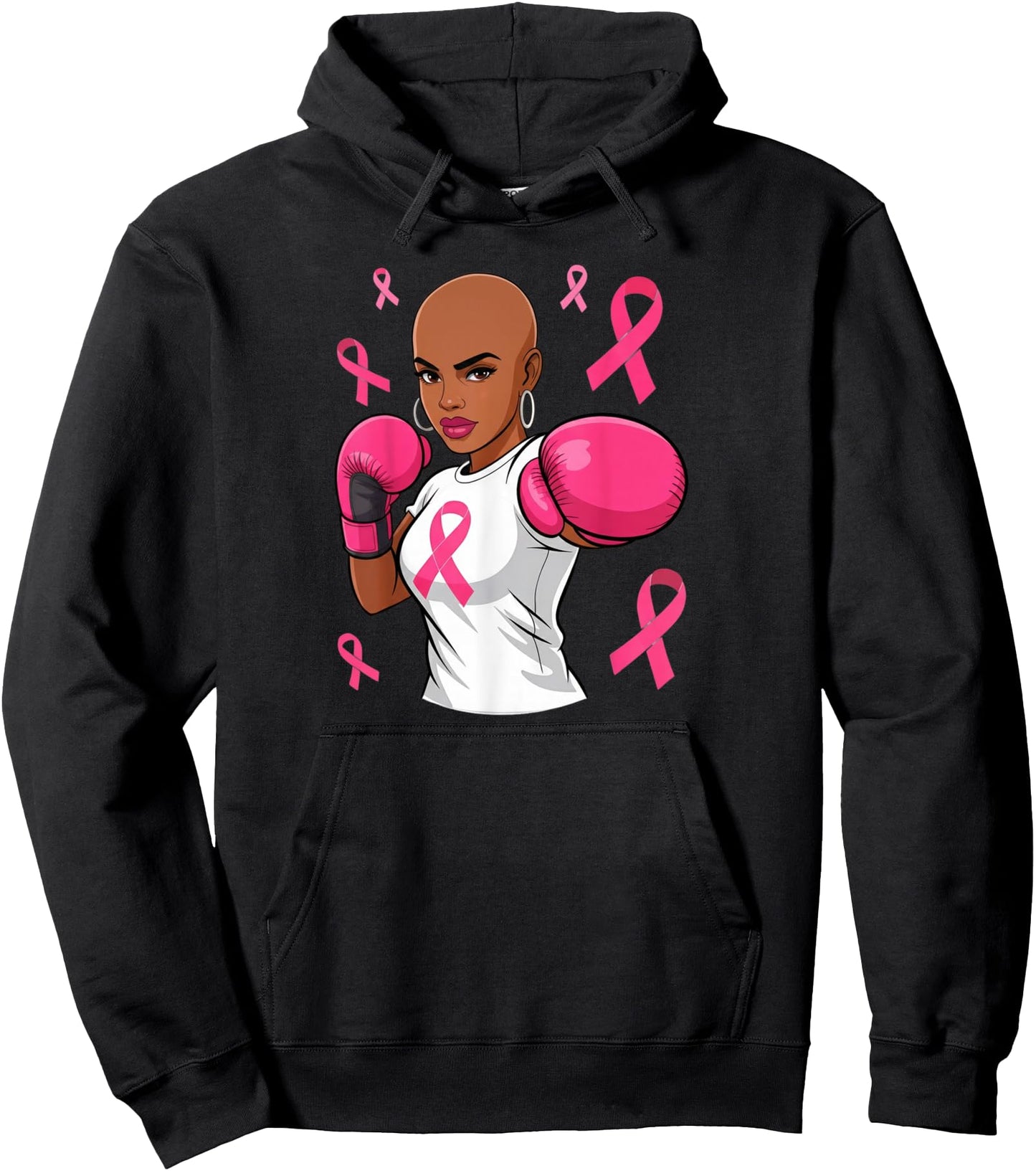 Women Black African American Breast Cancer Afro Pink Ribbon Pullover Hoodie