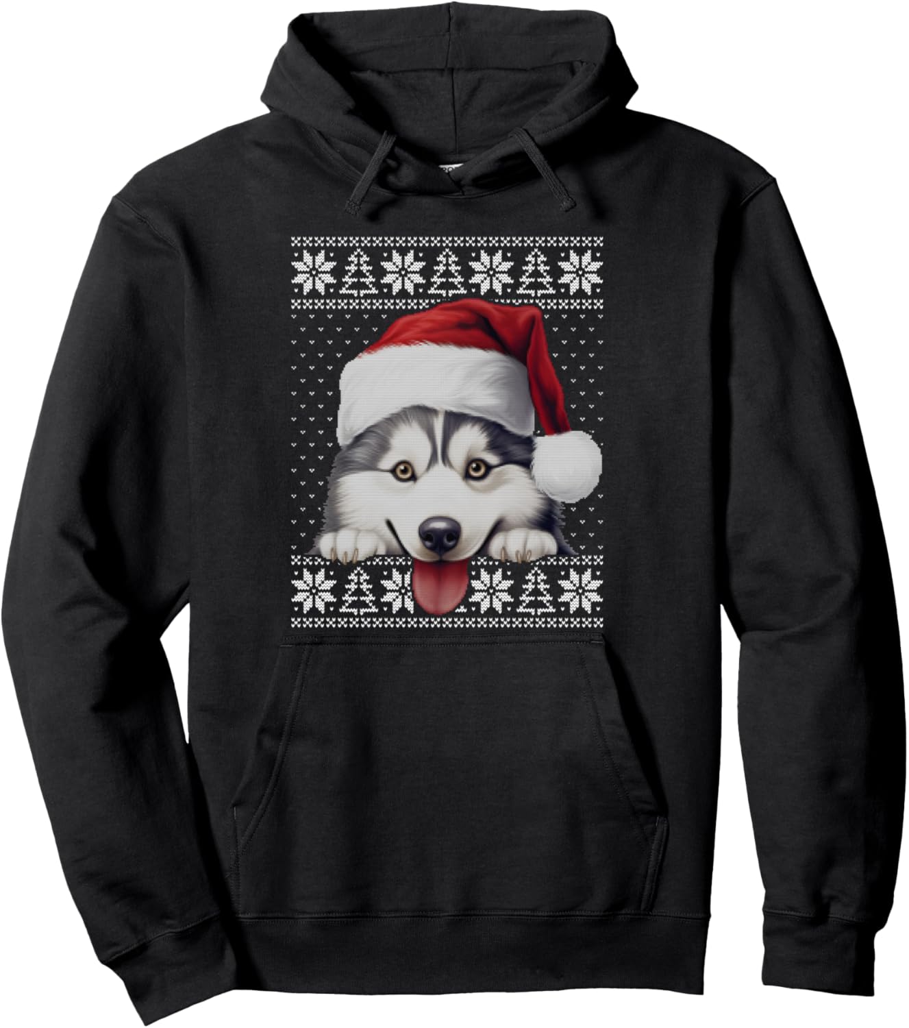 Christmas husky ugly sweater, cute husky face santa hat xmas Pullover Hoodie