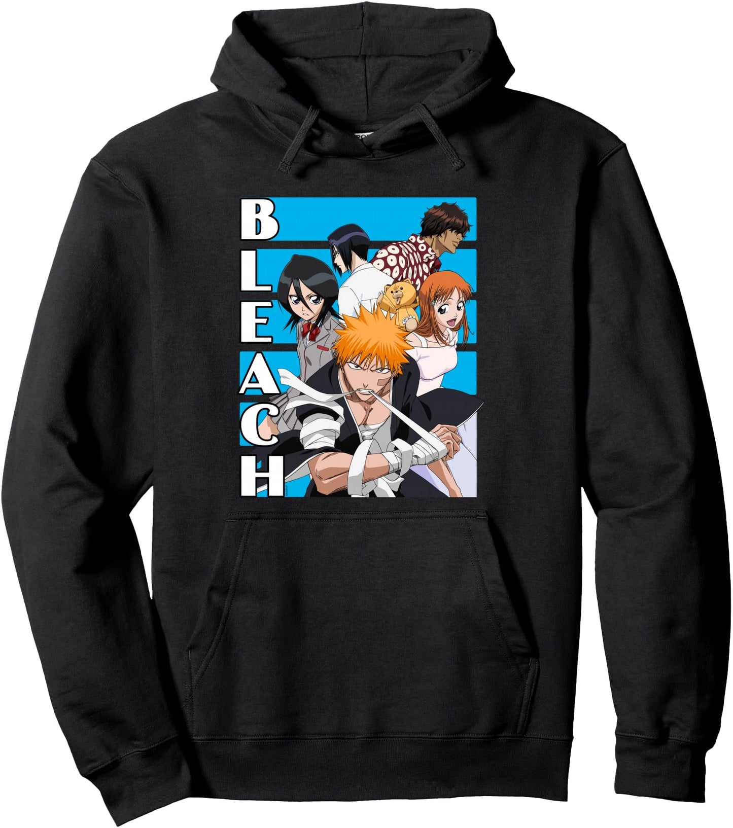 Bleach Characters with Blue Lines and Logo Anime Pullover Hoodie