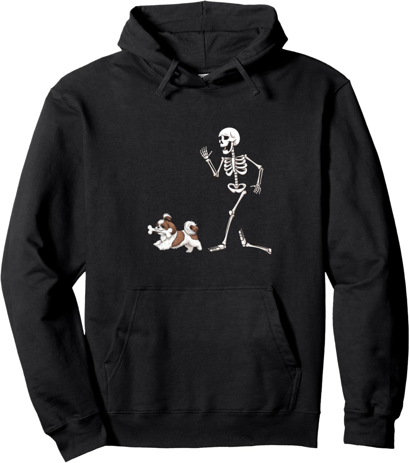 Funny Halloween Shih Tzu and Skeleton Pullover Hoodie