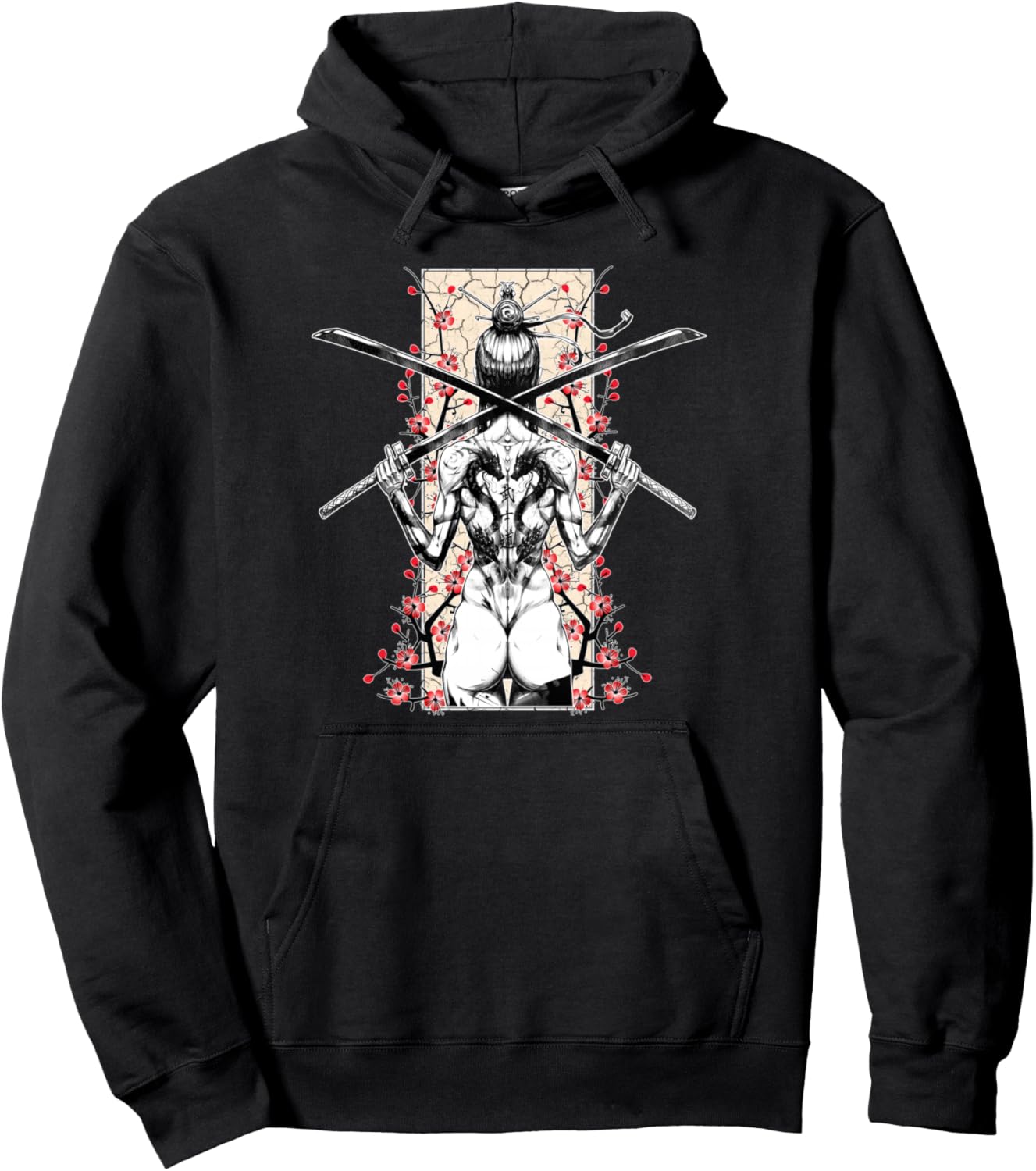 Japanese Samurai Girl and Vintage Sakura Cherry Blossom Gift Pullover Hoodie