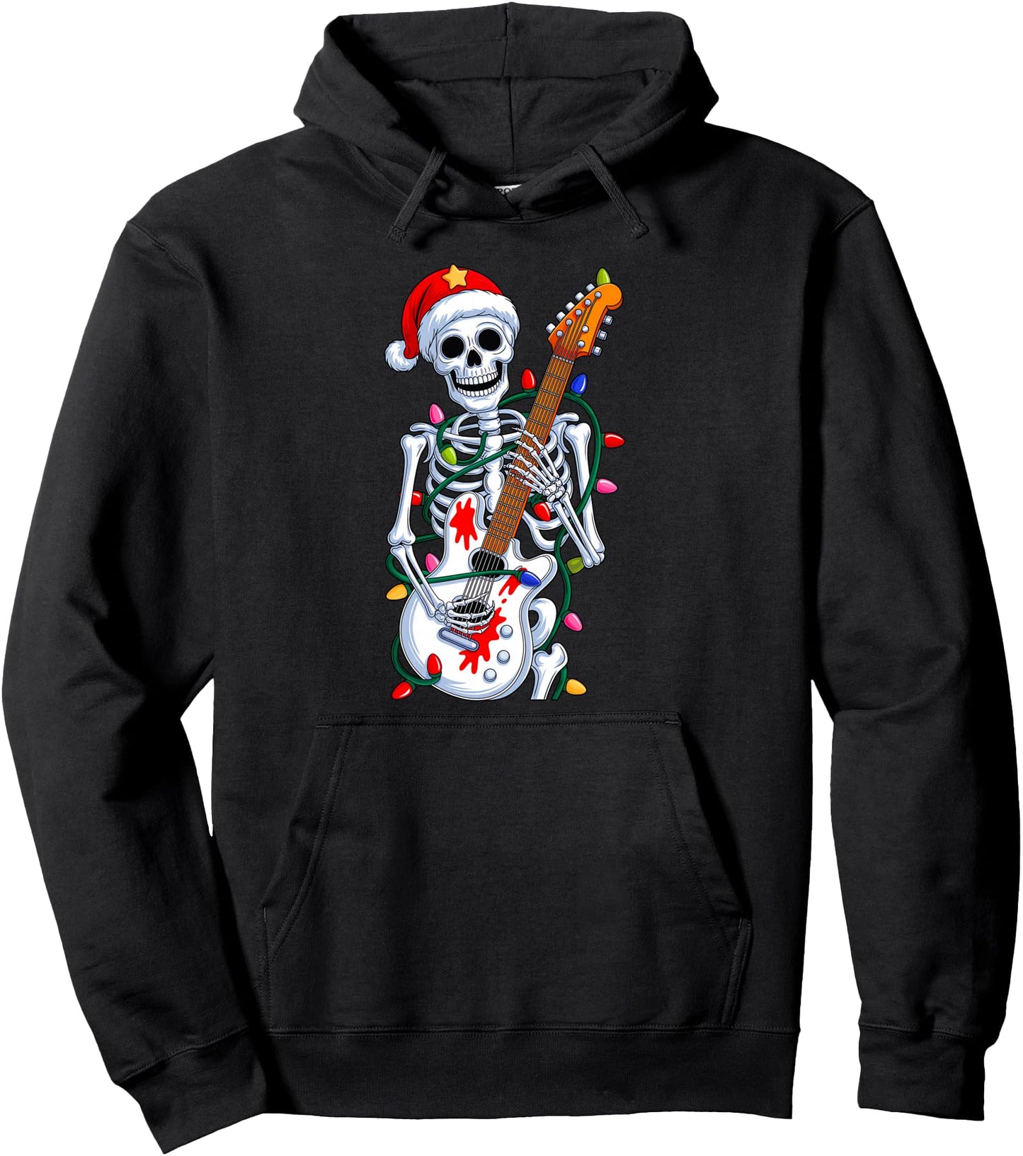 Christmas Rocker Skeleton Santa Rock Hand Xmas Men Boys Pullover Hoodie