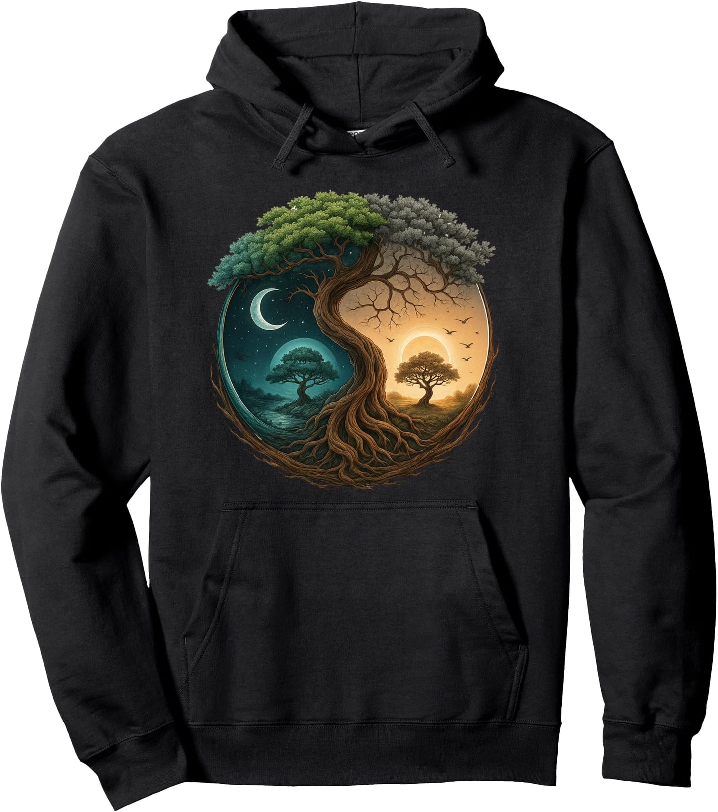 Tree of Life Yin Yang Bonsai Japanese Nature Zen Balance Pullover Hoodie