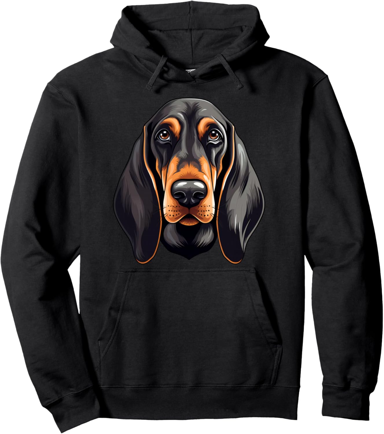 Cute Black and Tan Coonhound Face Cartoon Puppy Dog Lover Pullover Hoodie