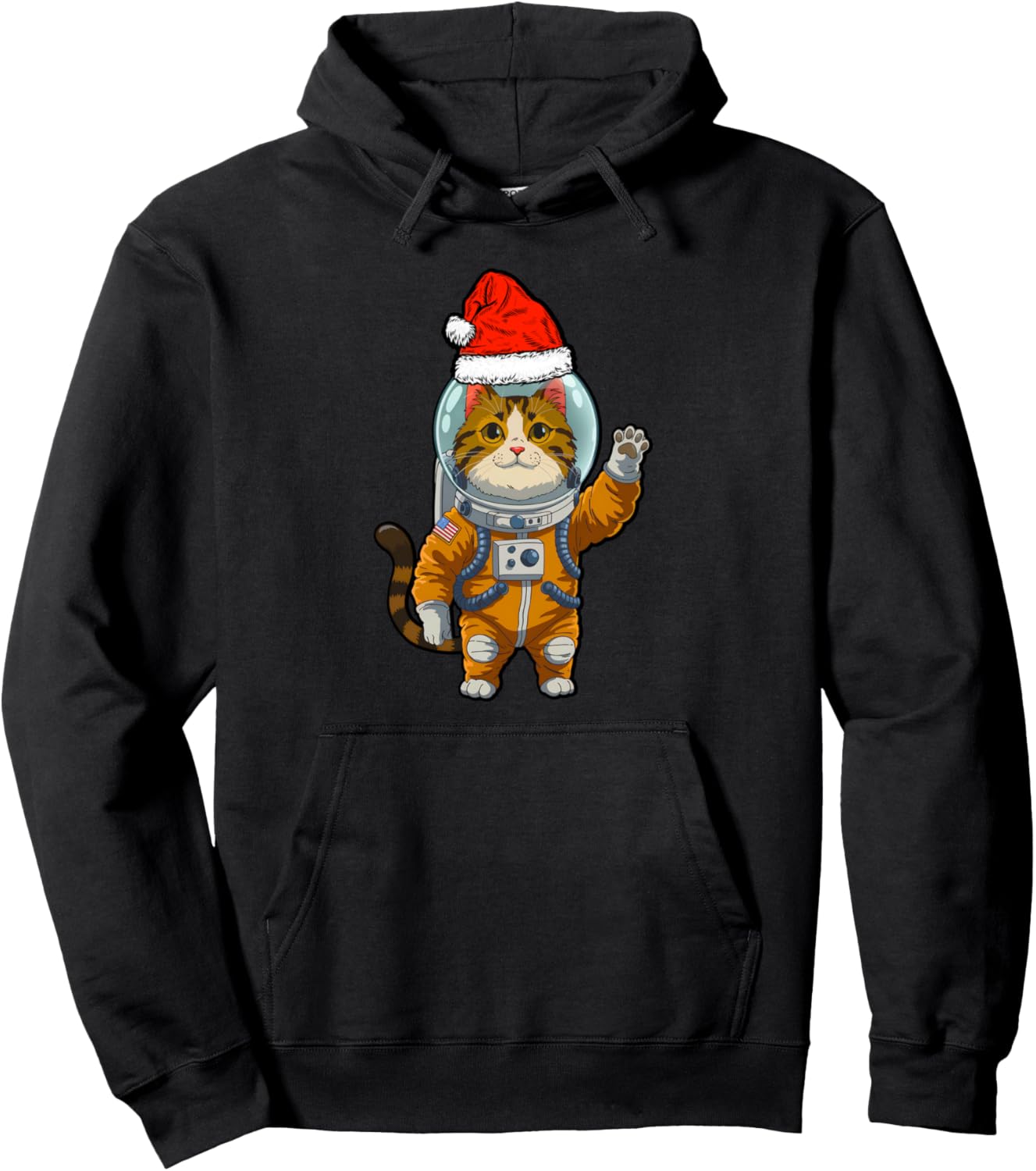 Christmas Cat Astronaut Santa Hat Fun Holiday Gifts Xmas Pullover Hoodie
