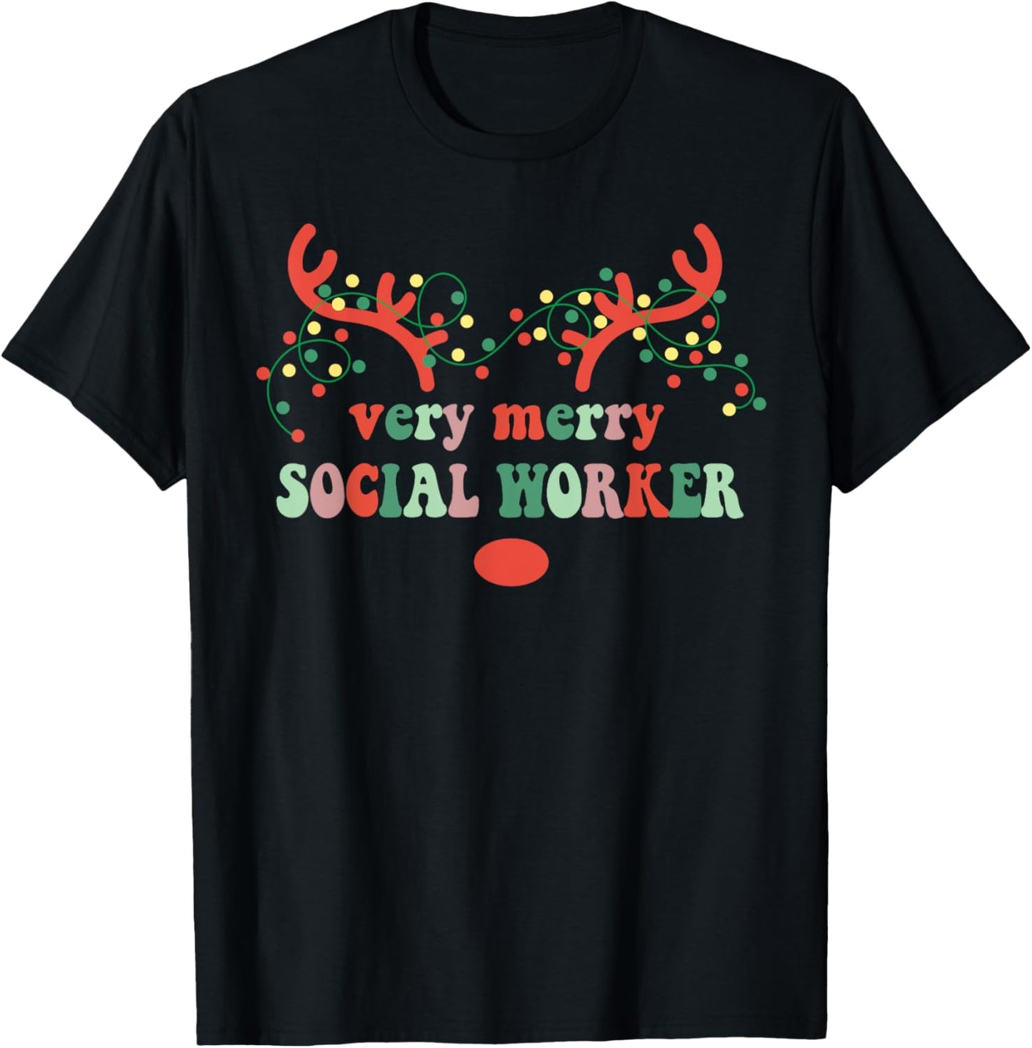 Very Merry Social Worker Reindeer Christmas Lights Xmas