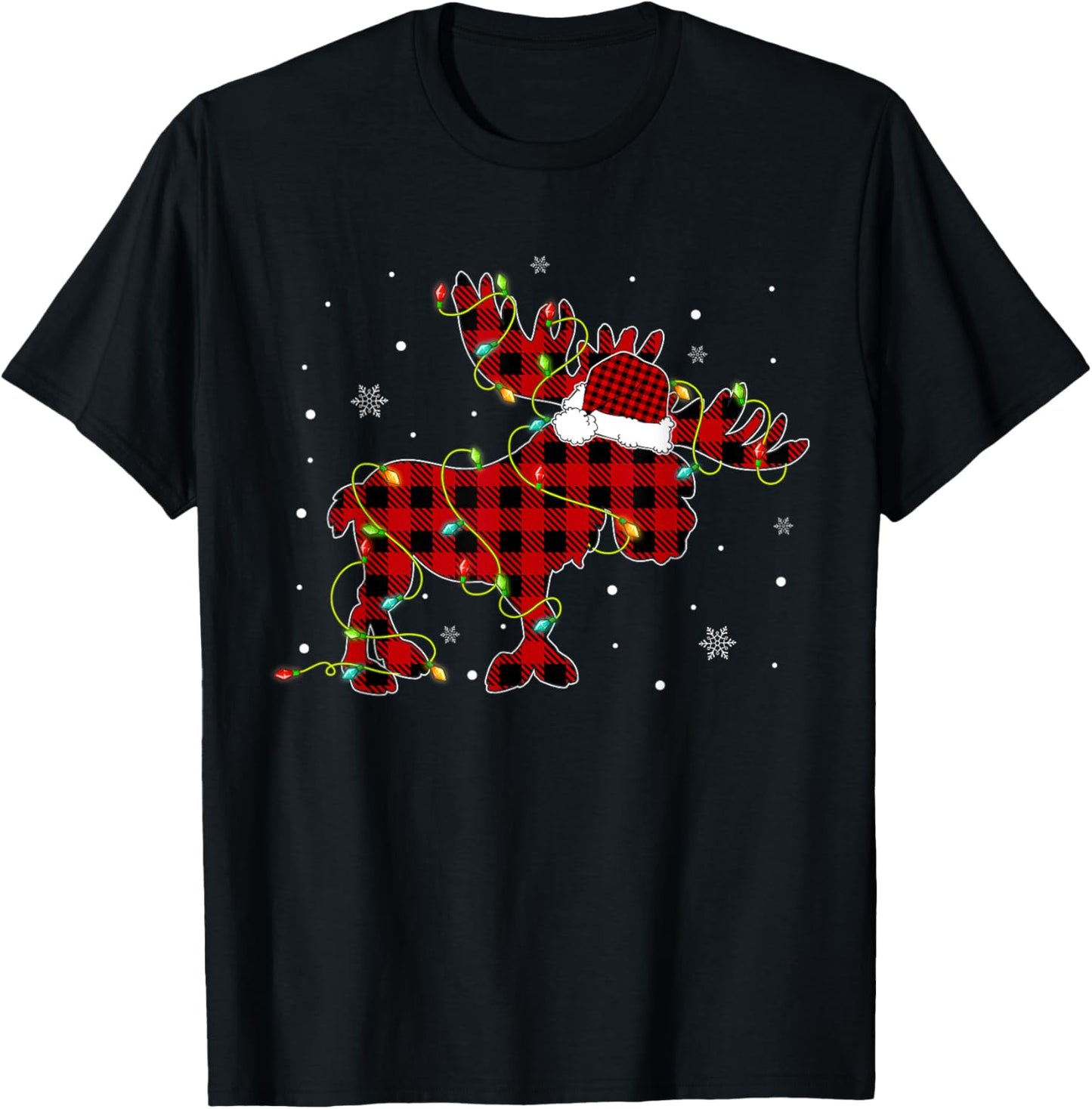 Red Buffalo Plaid Moose Santa Hat Christmas Tree Lights Xmas