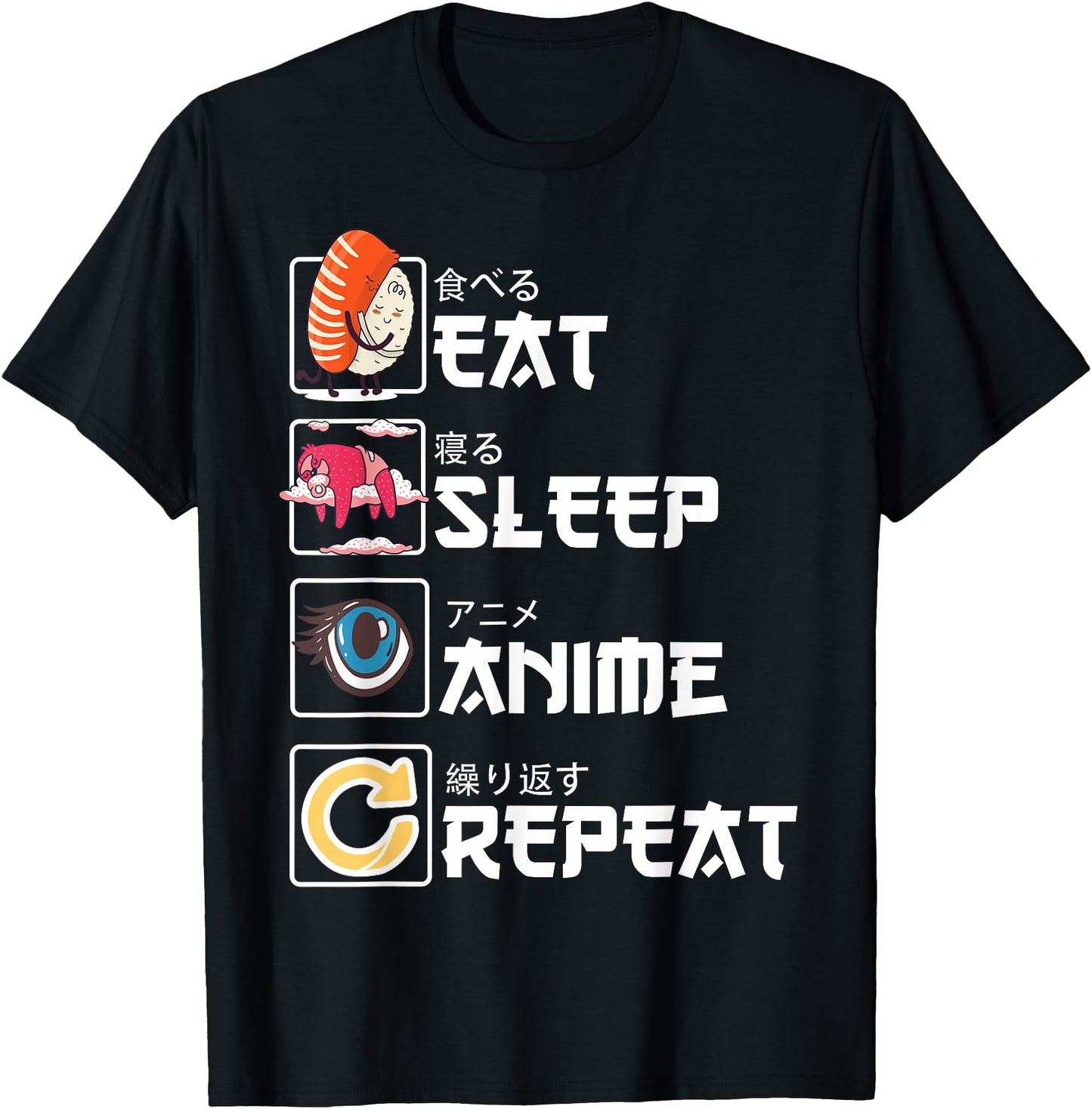 Kawaii Manga Sushi - Eat Sleep Anime Repeat - Cute Anime