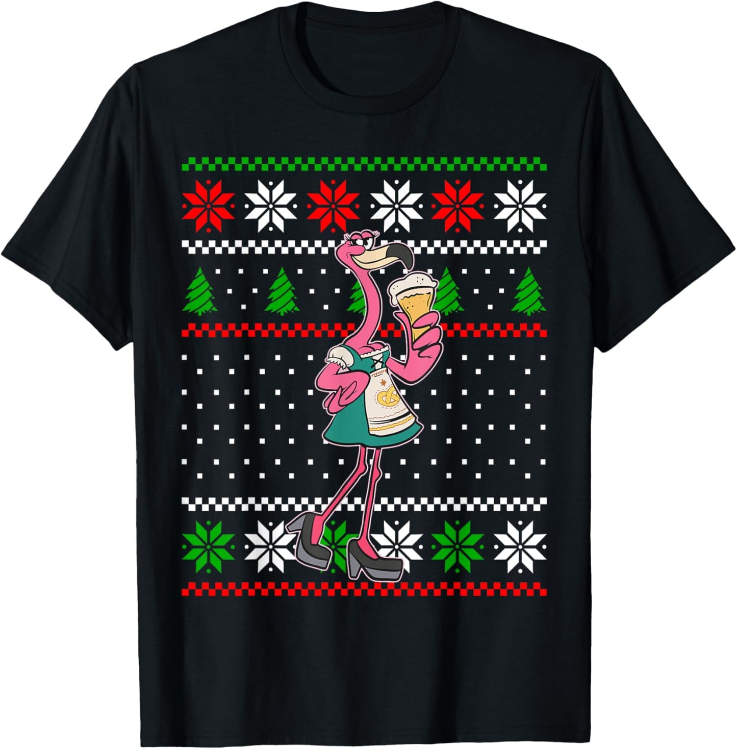 Christmas Flamingo Birds Drinking a Beer Funny Xmas Design