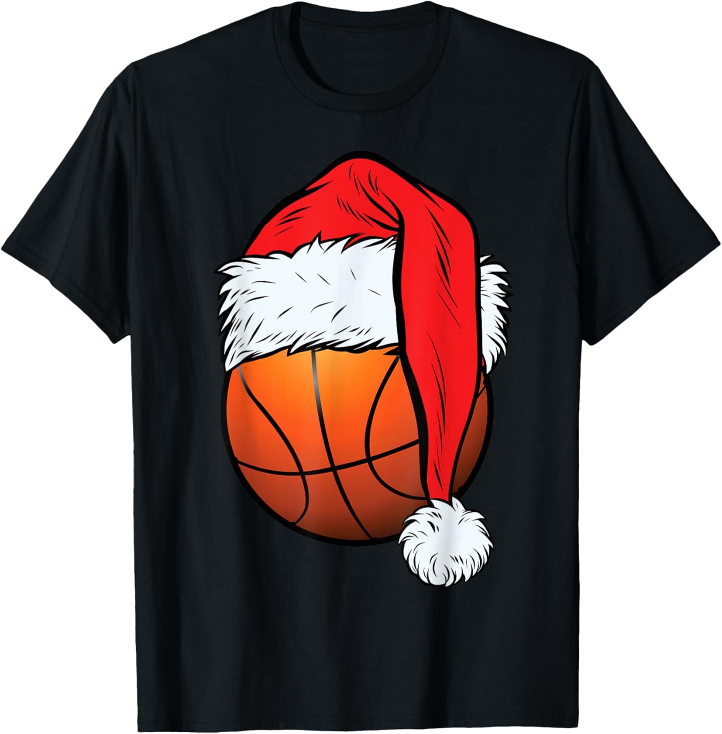 Christmas Basketball Ball Santa Hat Xmas Boys Men Sport T-Shirt